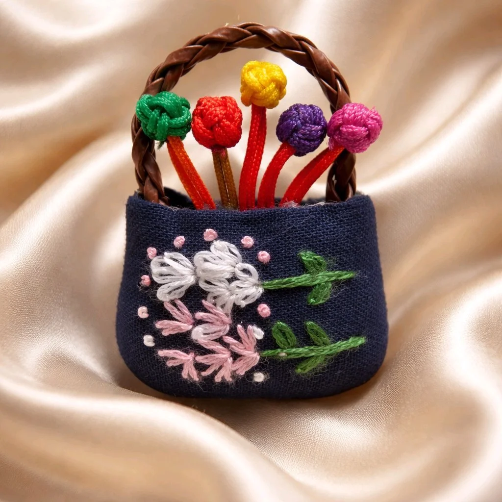 Handcrafted Mini Floral Embroidered Bag brooch