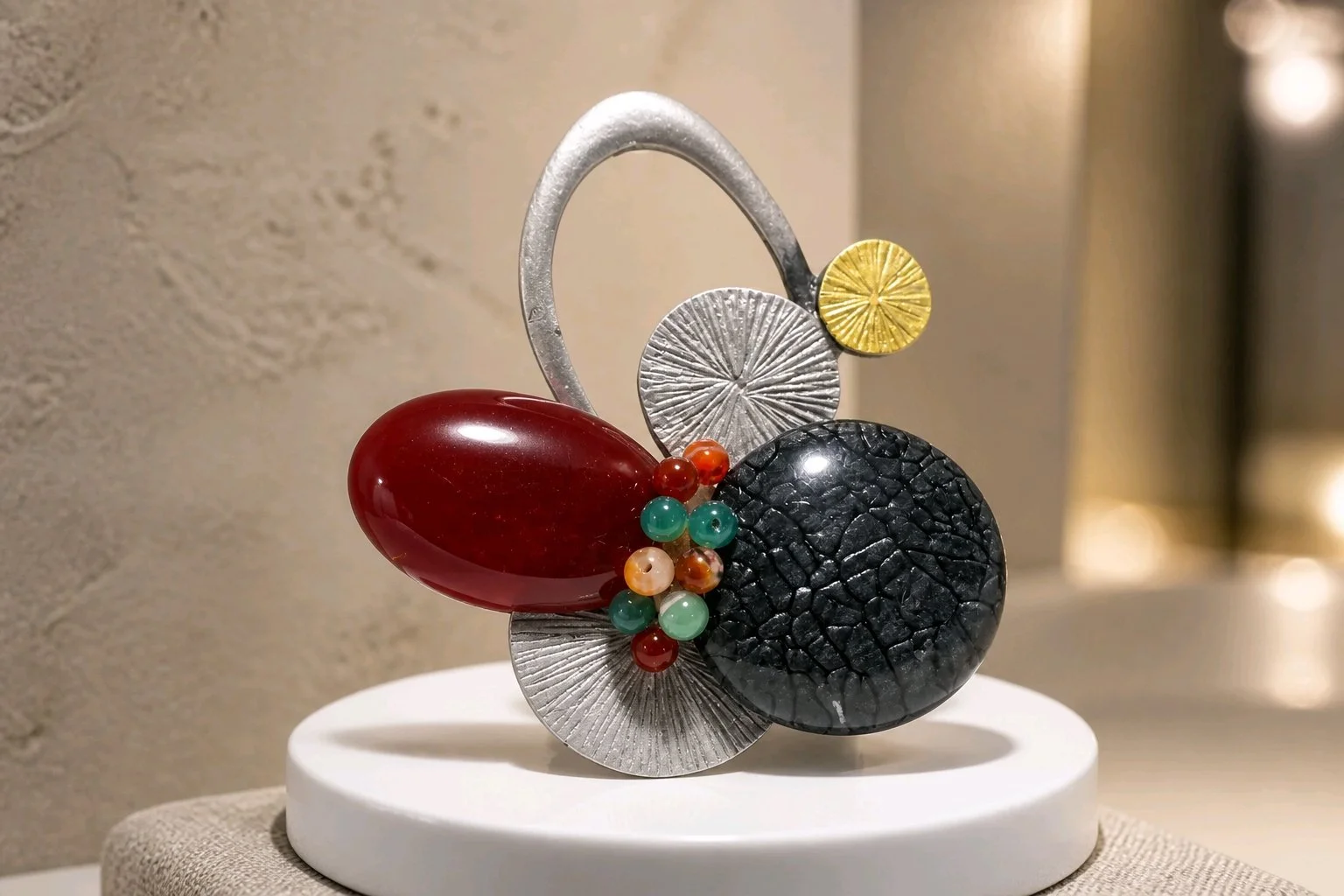 Luxury Handcrafted Mixed Metal & Gemstone Brooch & Pendant