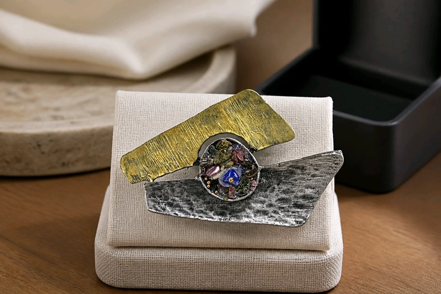 Modern Mixed-Metal Artisan Brooch & Pendant