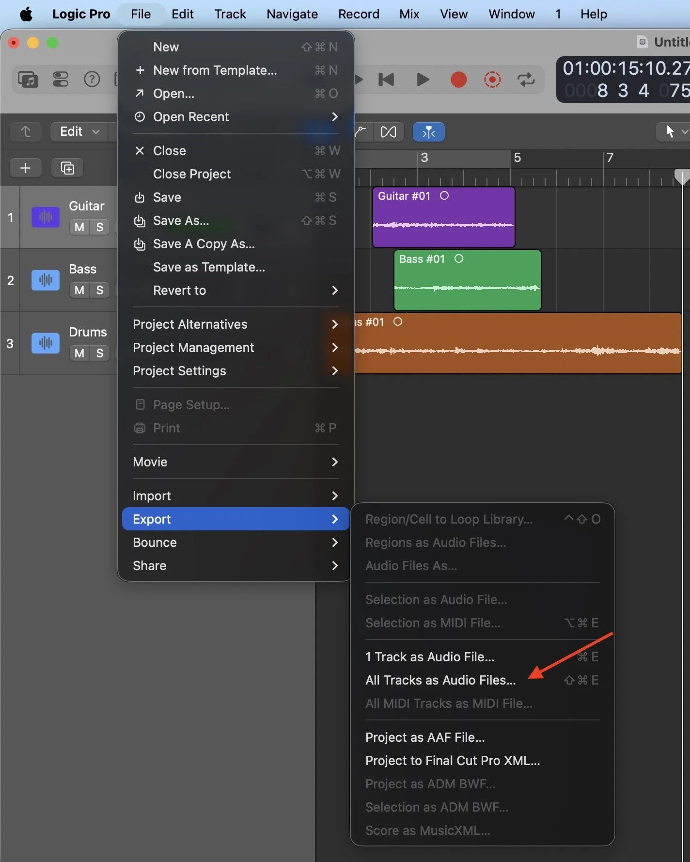 Quickly export stems in Logic Pro