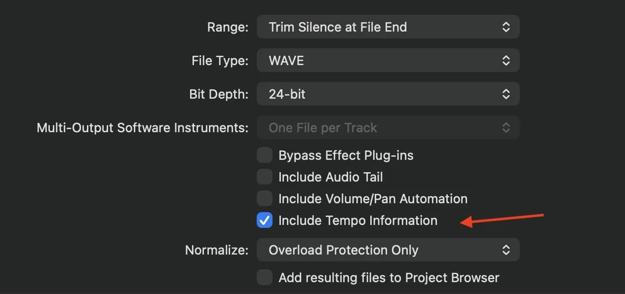 Including tempo information in stem export.