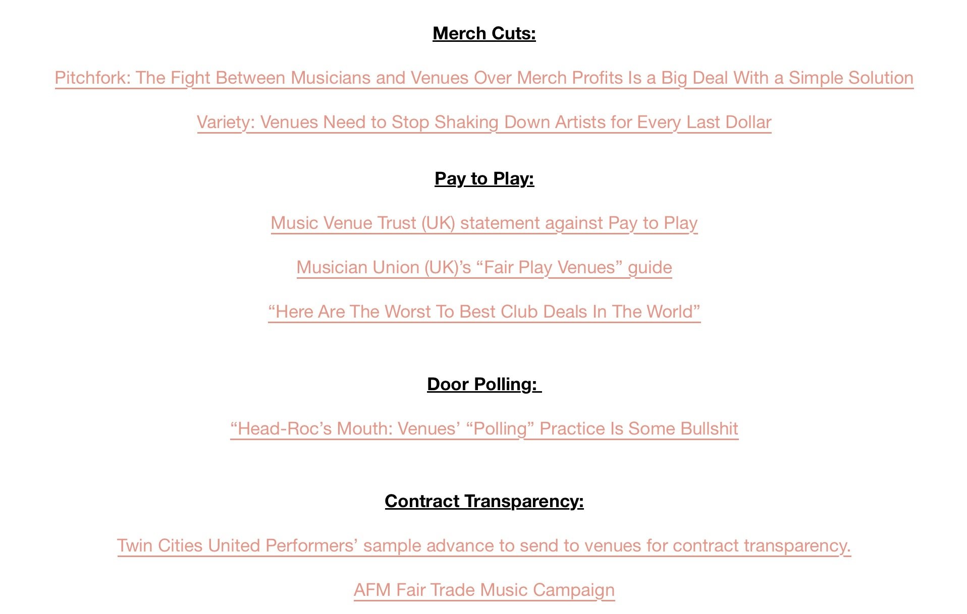 UMAW's resources for further reading on live music industry best practices.