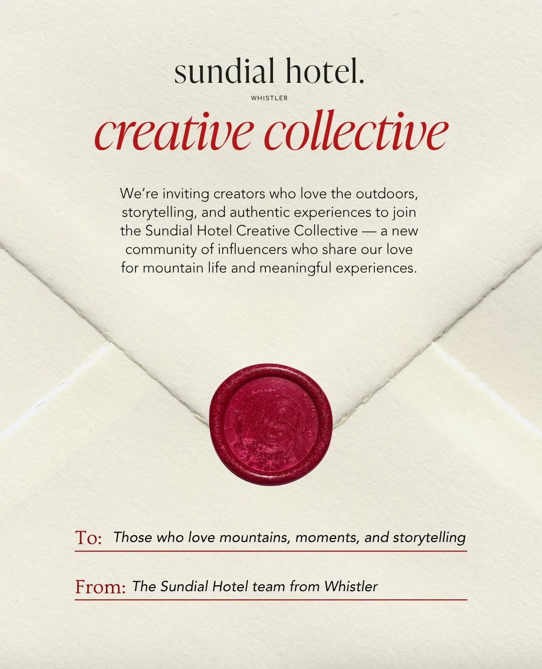 We&rsquo;re building something special in Whistler. ✨

The Sundial Creators Collective is designed for storytellers who see beauty in the little things &mdash; sunrise coffee on the balcony, first tracks on the mountain, or quiet evenings in the hot 
