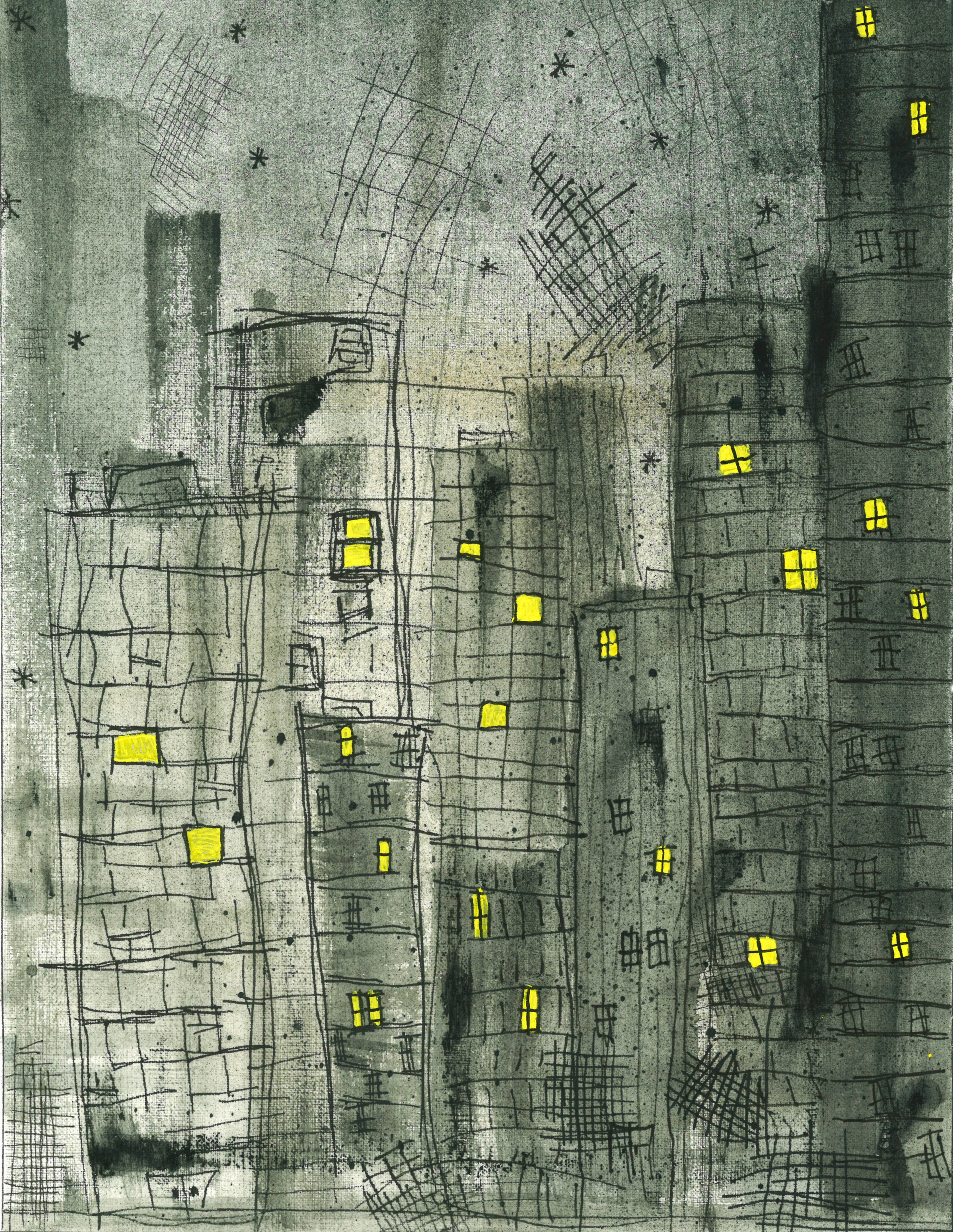 We Only Come Out At Night. 11x18in, mixed media on paper. '21.