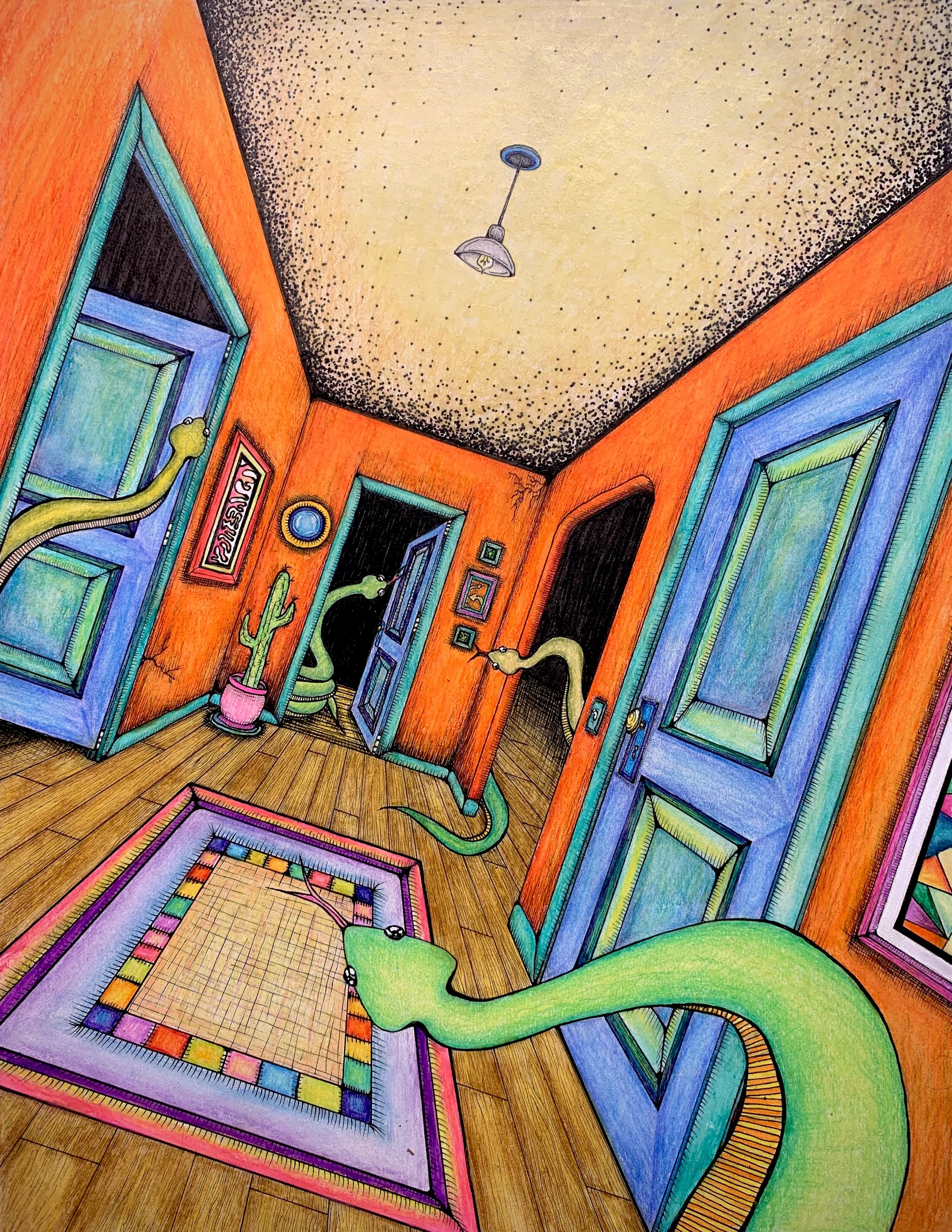Home sssweet home. 11x14in, Ink & colored pencil on paper. '21.