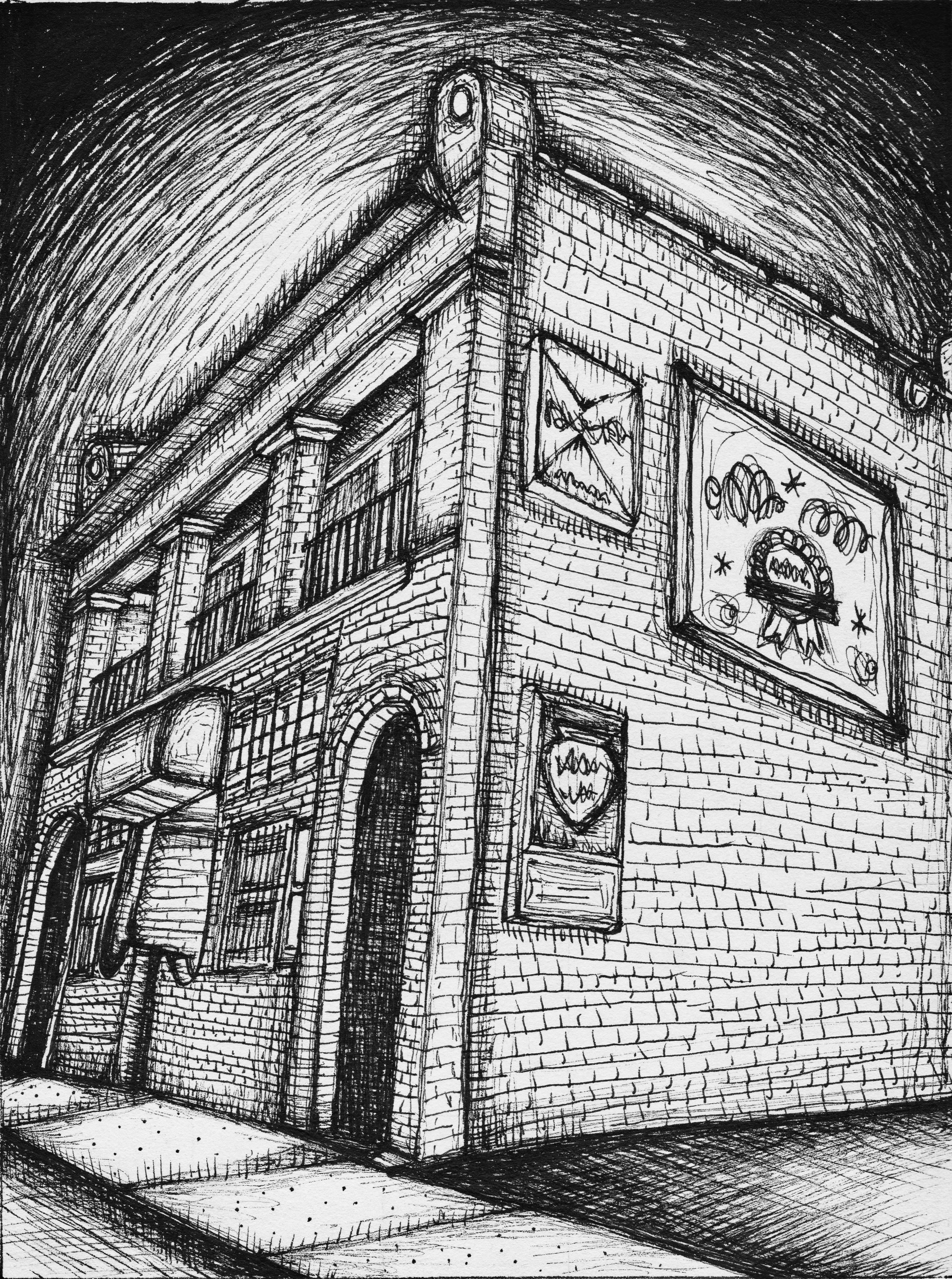 Rue Marche. 6x8in, ink on paper. '21.