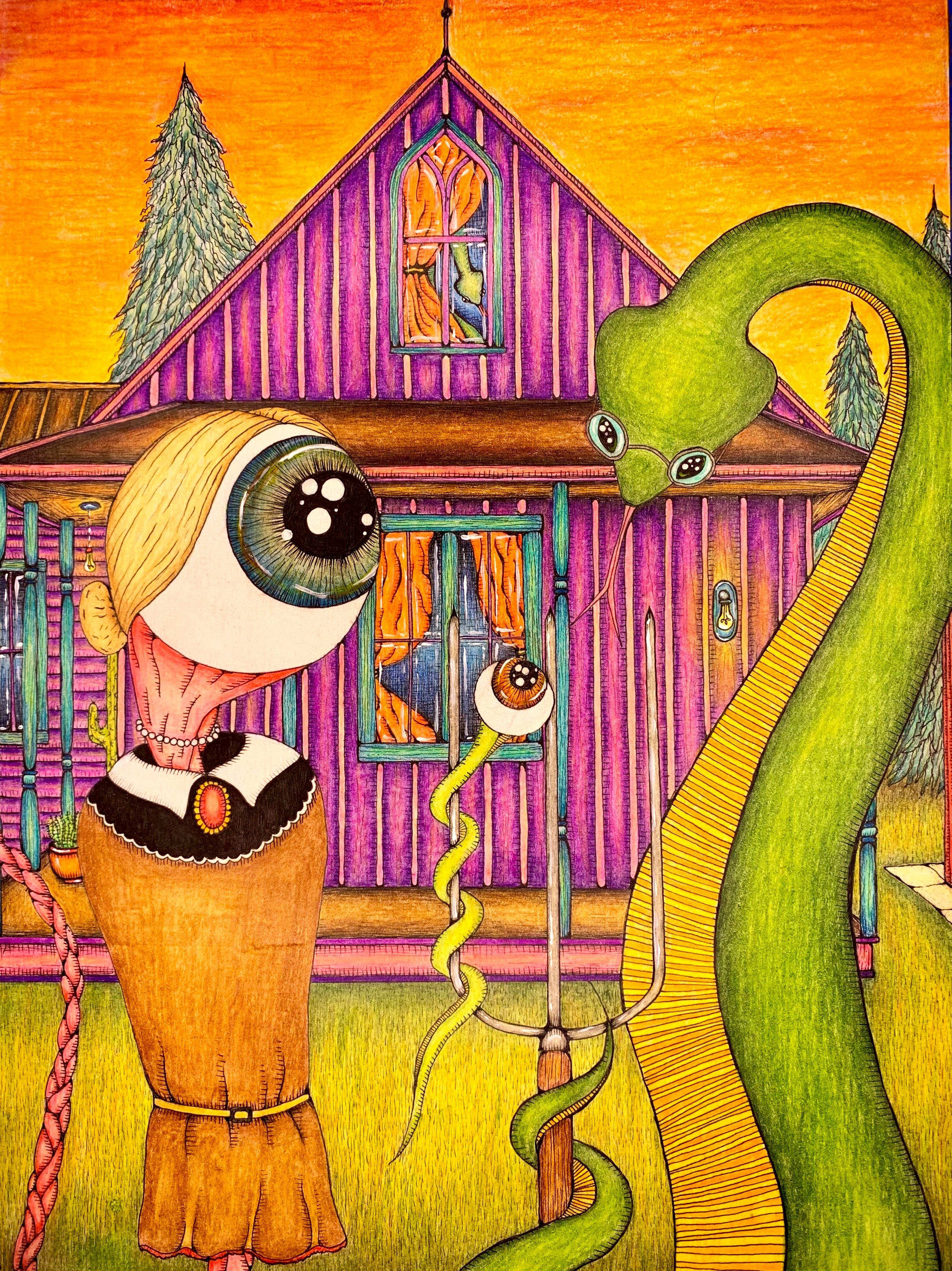 Private Eyedaho. 11x14in. Colored pencil & ink on paper, '22.