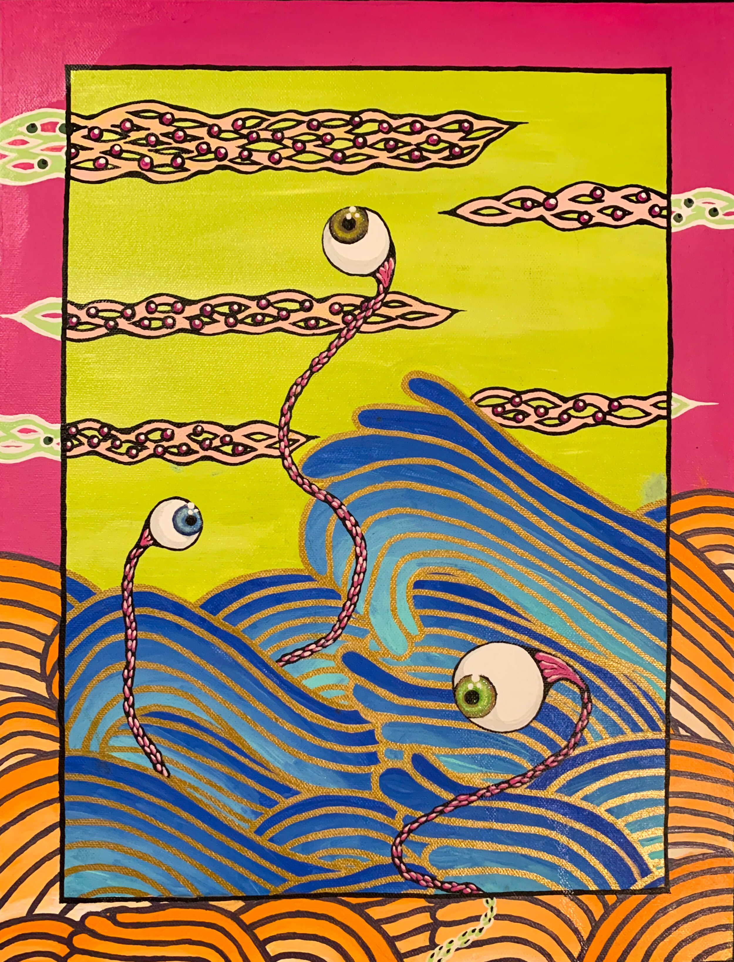 Eye sea dead people.
16x20in. Acrylic on canvas, '20.