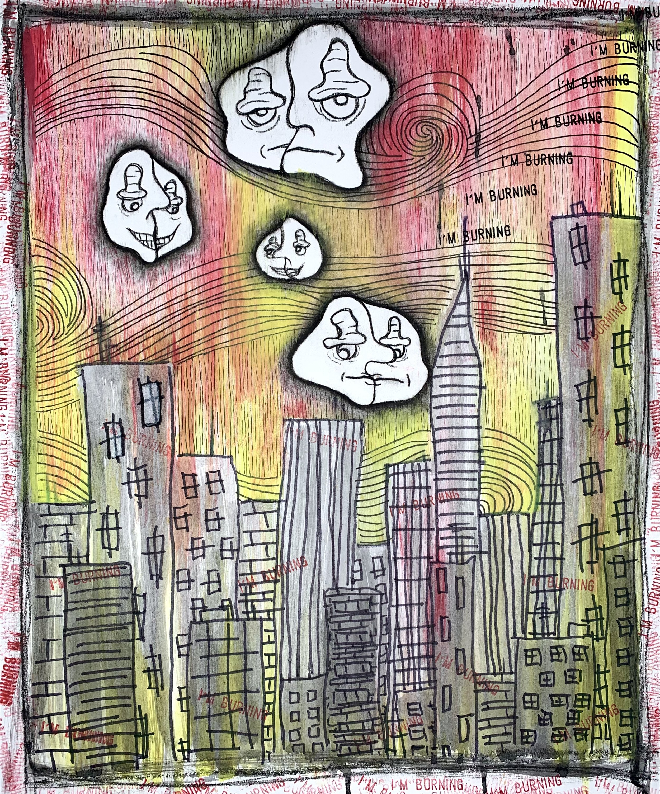 I'm Burning. 16x20in, mixed media on paper. '22.