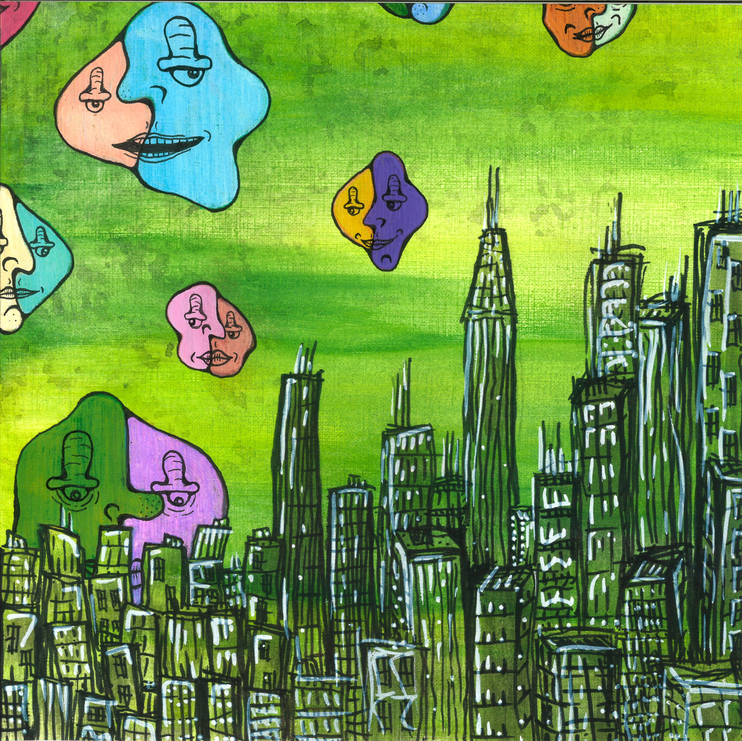 The Gangs All Here. 10x10in, mixed media on paper. '21.