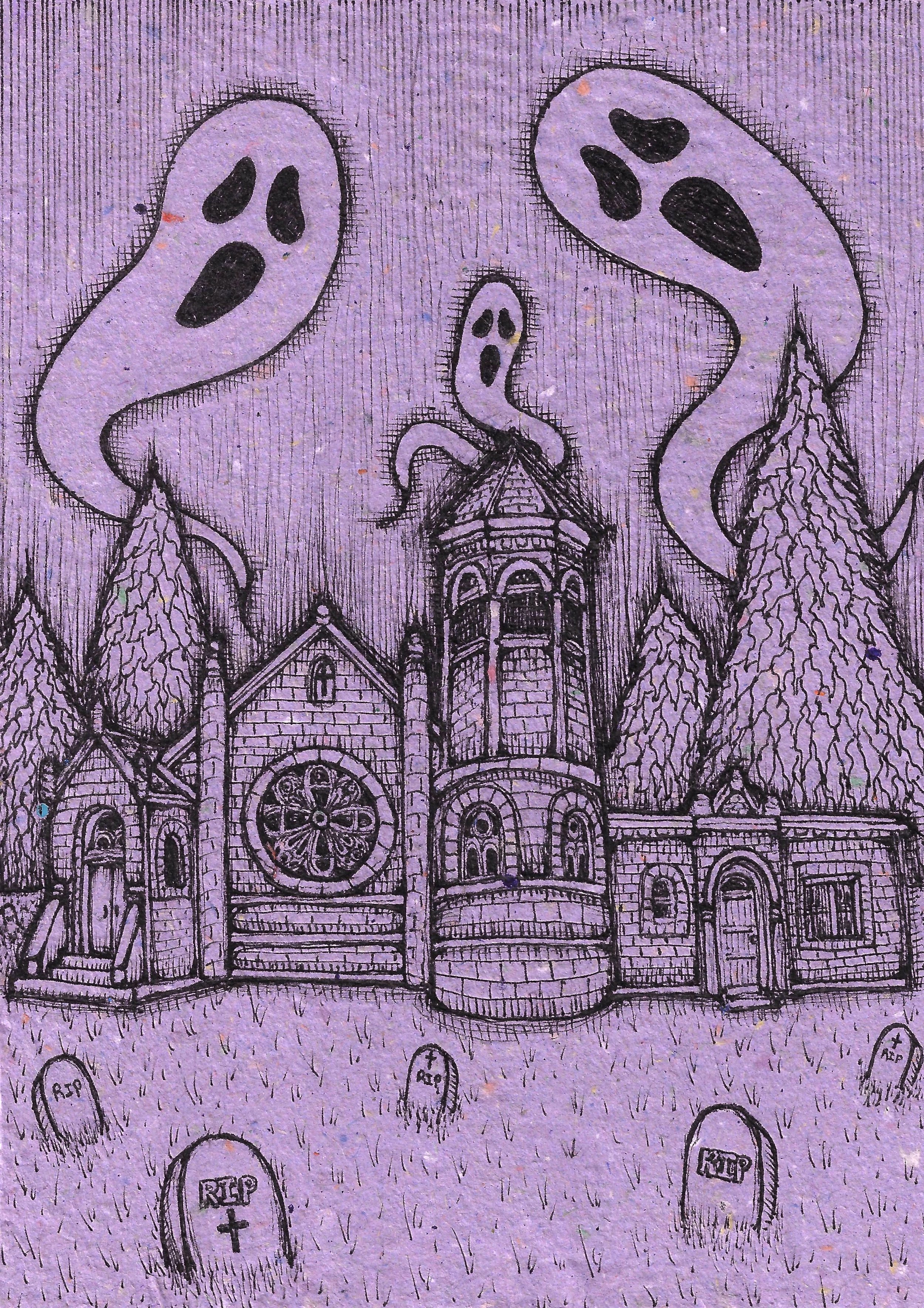 Phantom Fam. 5x7", ink on handmade paper. '23.