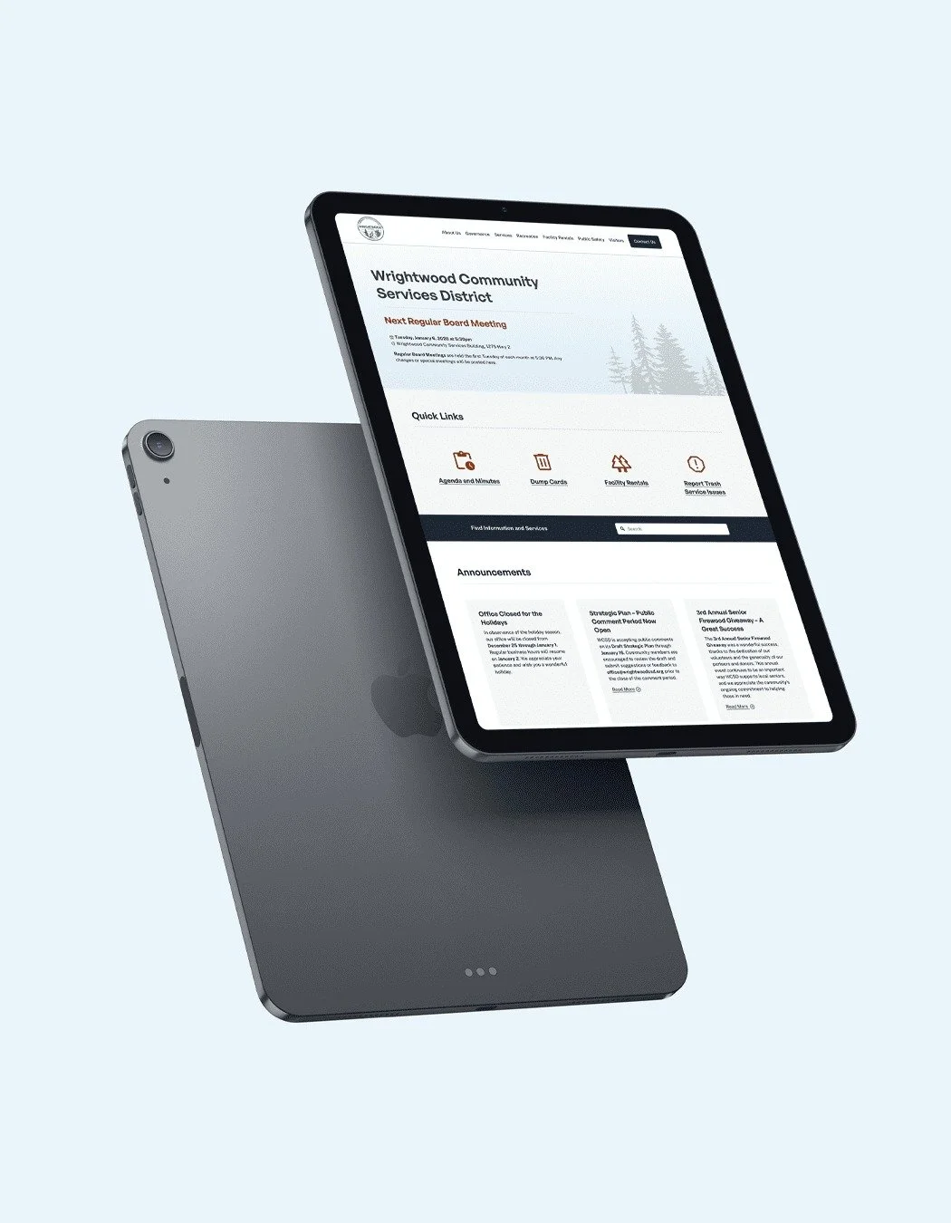 A government agency website doesn't need to be stuffy, complicated, or outdated. 

We worked with the Wrightwood Community Services Department to upgrade their website design and transition from WordPress to Squarespace. 

The final result was an inf