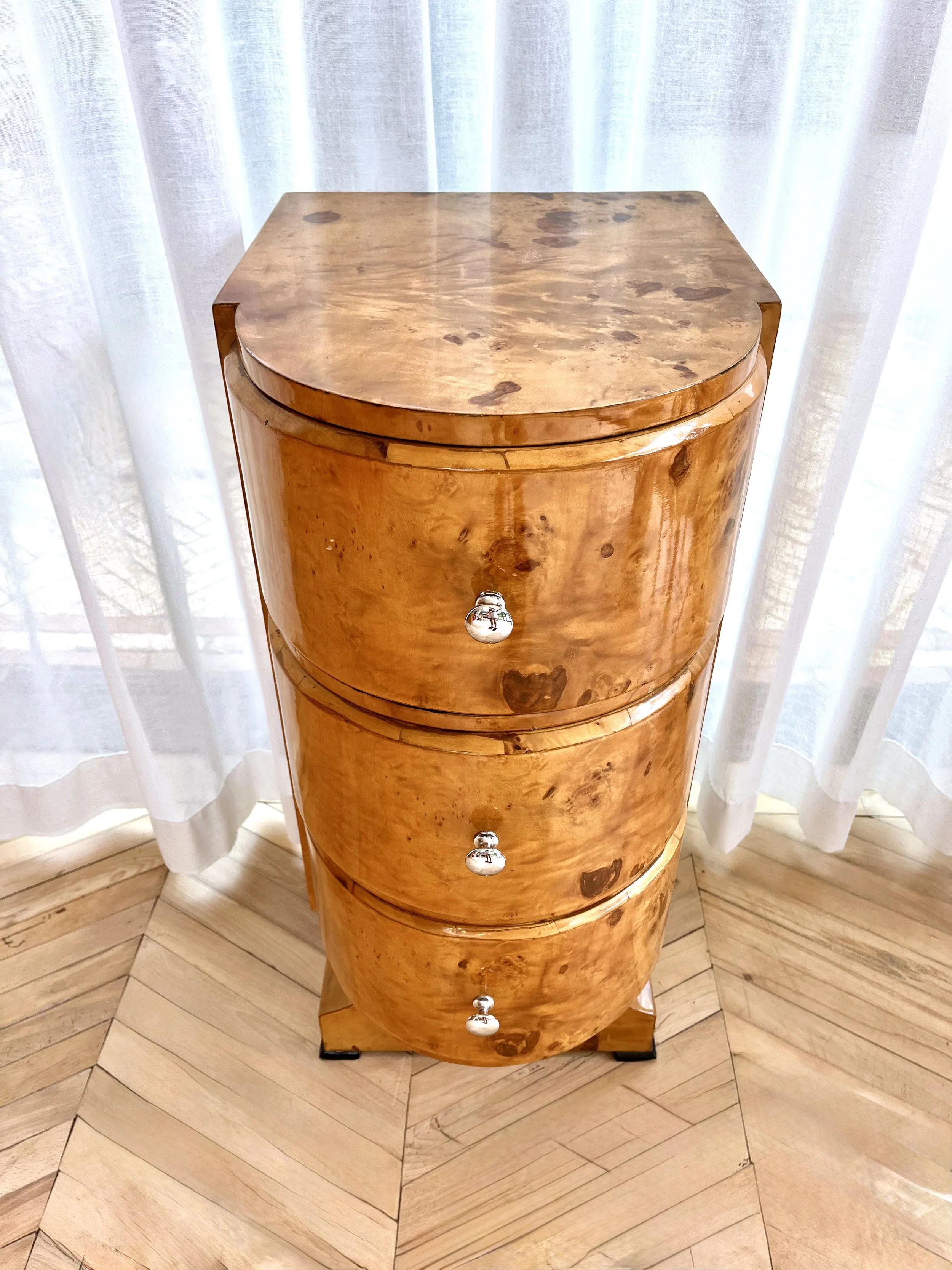 Birdseye maple art deco style three drawer curved cabinets 3.jpeg