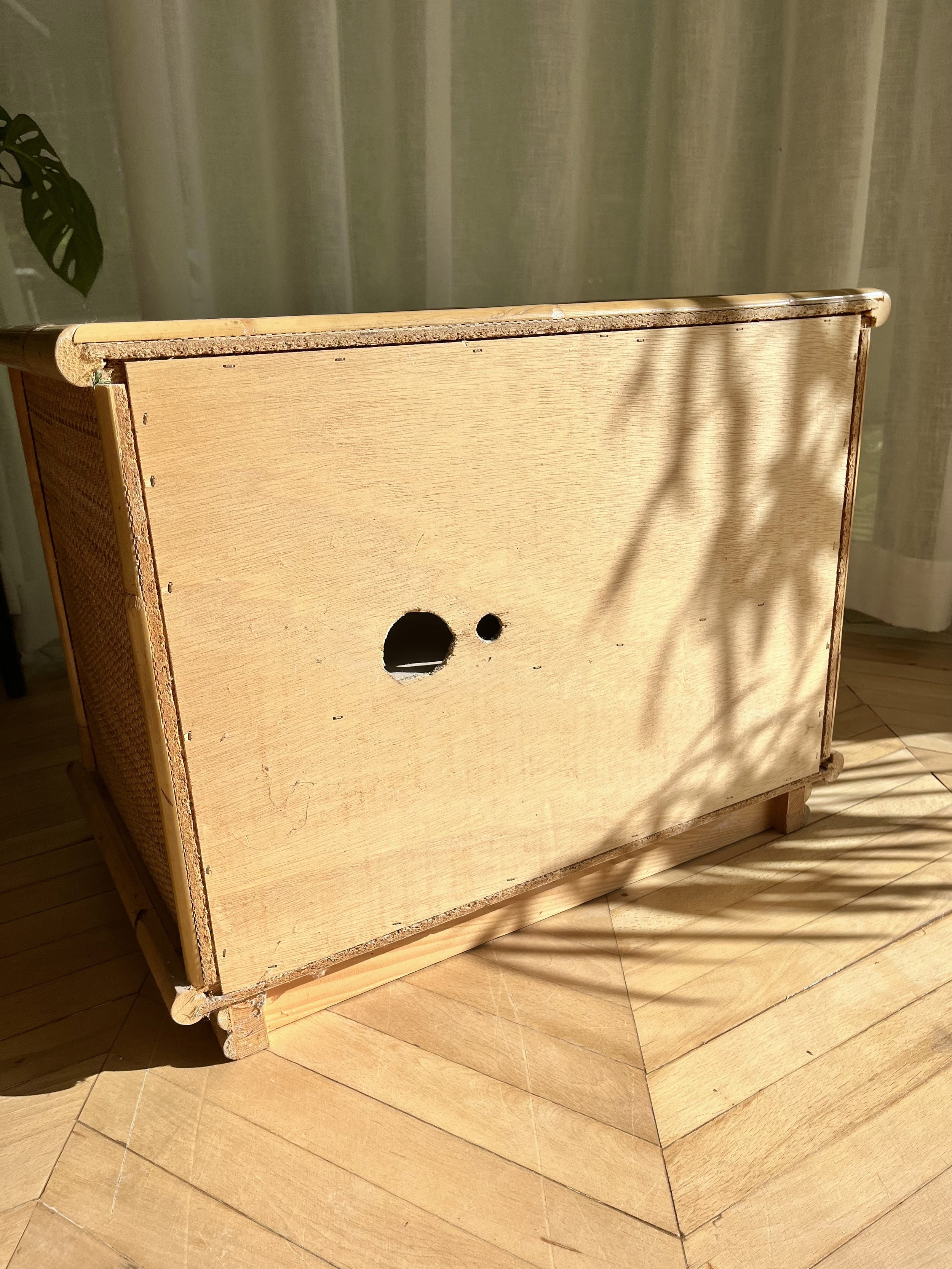 vintage dal vera bamboo side table with drawer back.jpeg