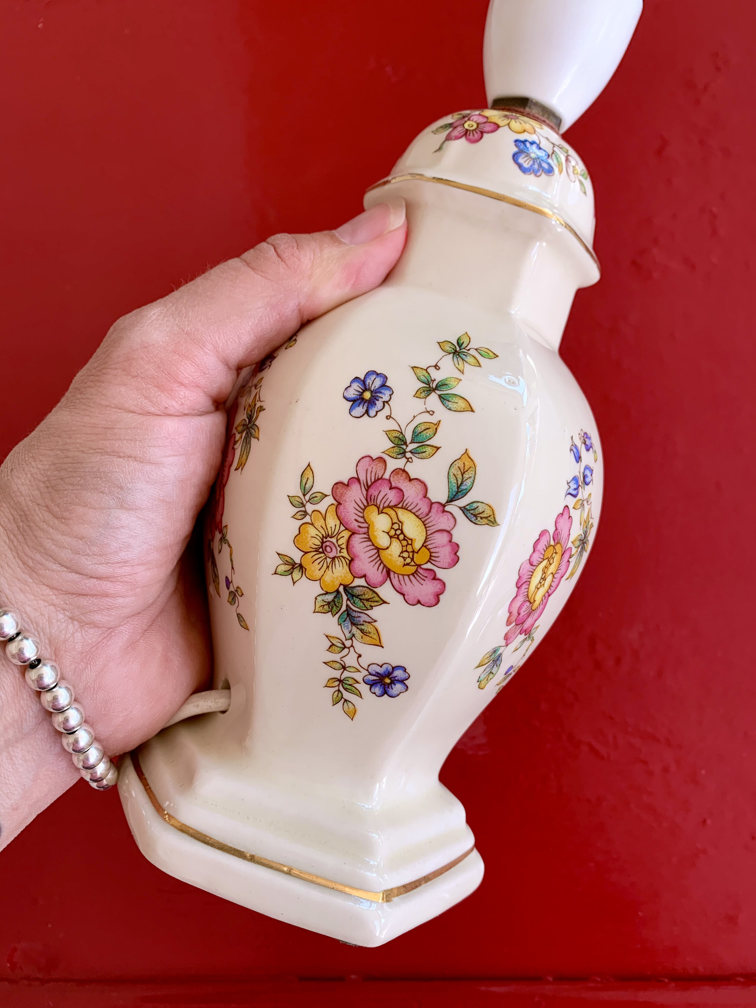 annamhliving-vintage wade floral painted ceramic ginger jar lamp