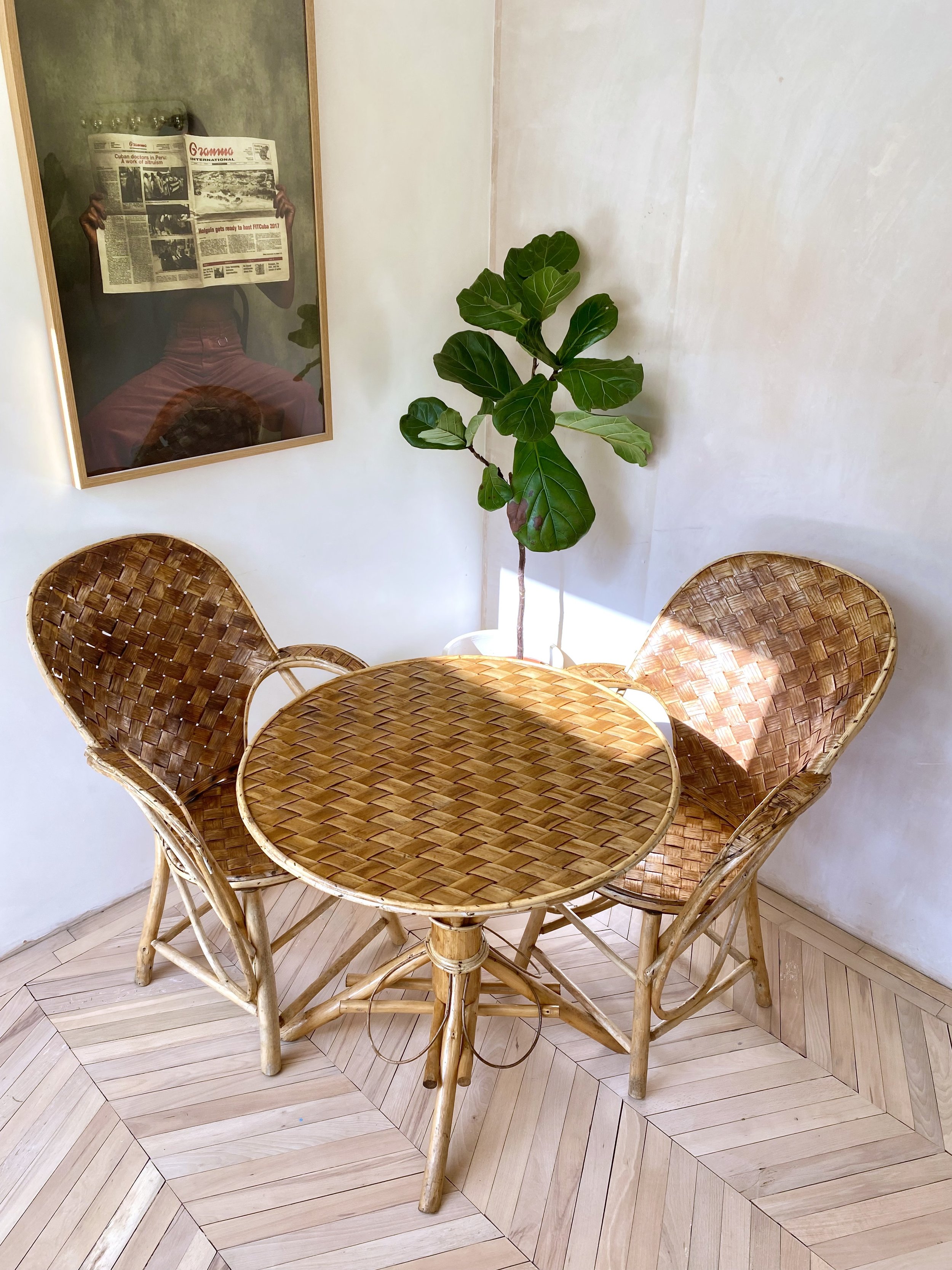 annamhliving-mid century basket weave table and two chairs