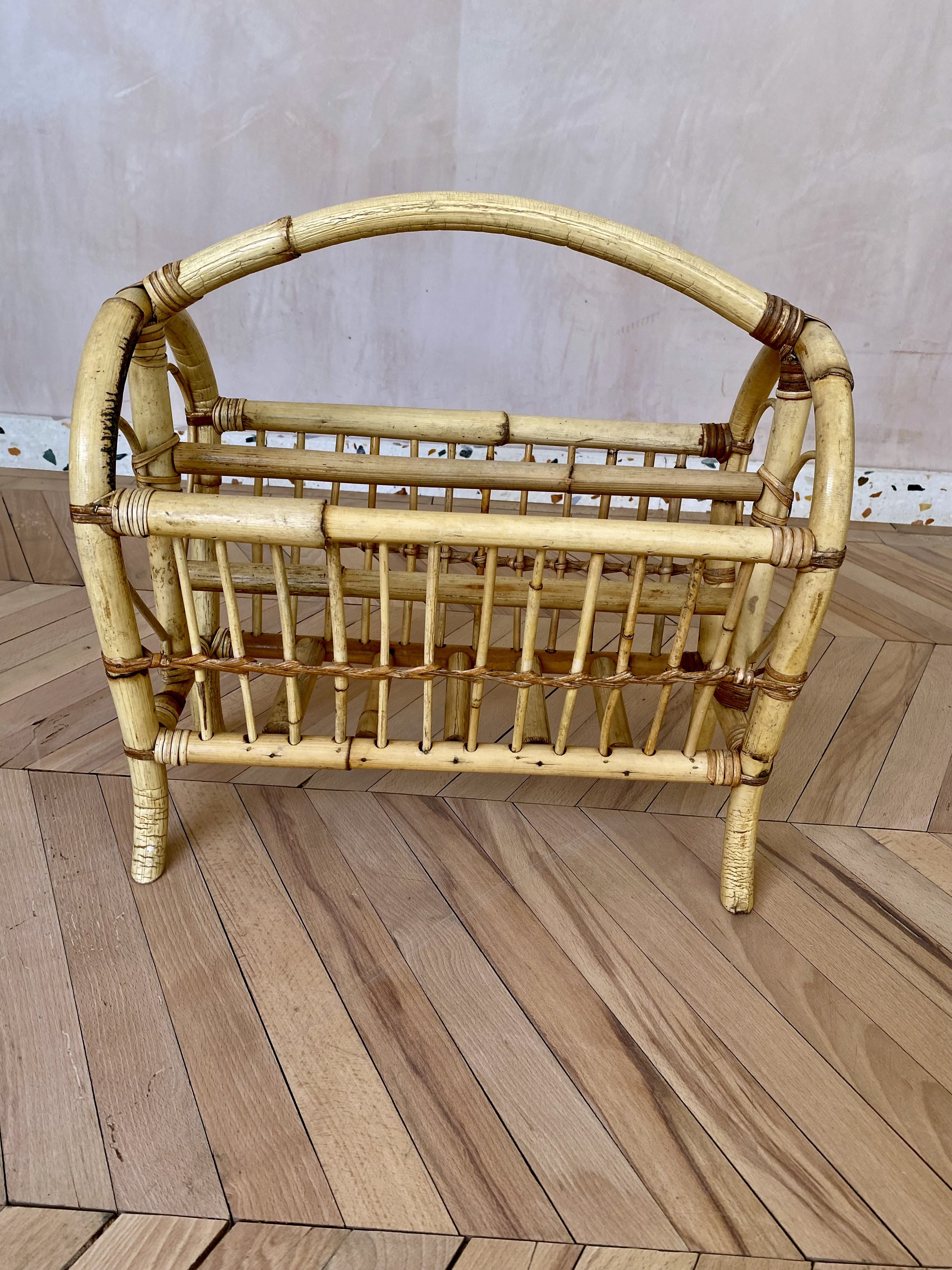 annamhliving-vintage boho tiki mid century bamboo magazine rack