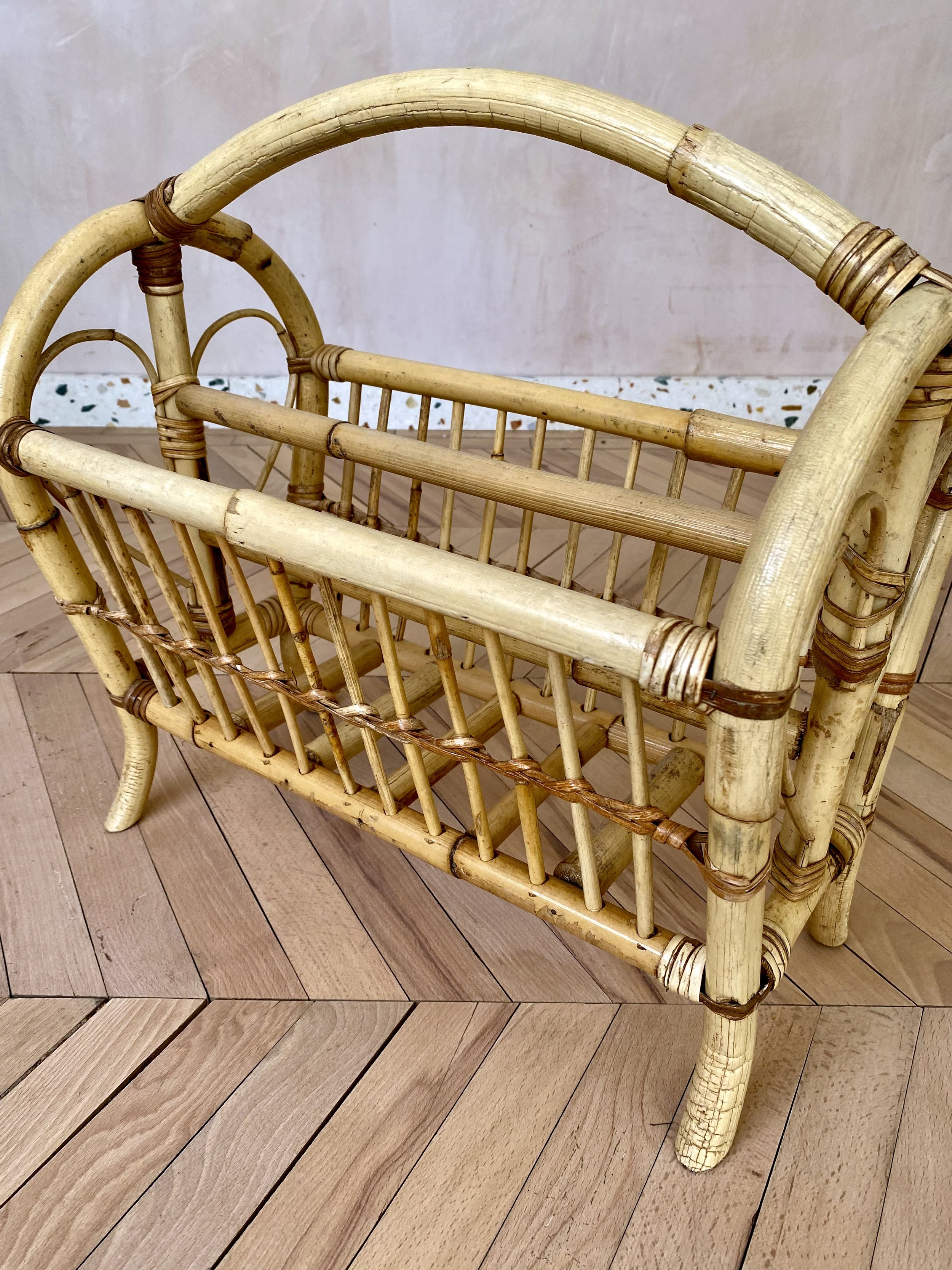 annamhliving-vintage boho tiki mid century bamboo magazine rack