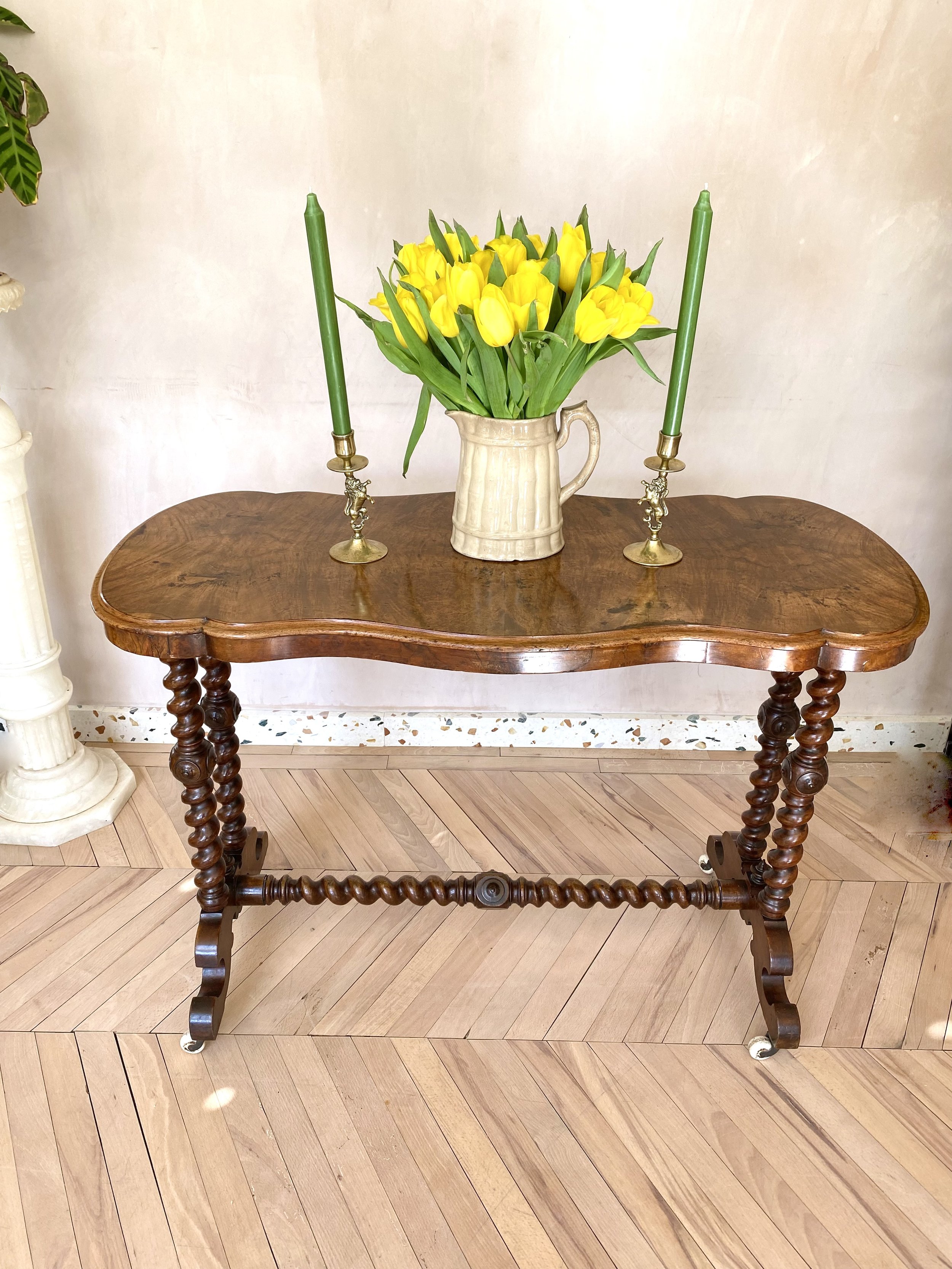 Walnut burr barley twist console table 2.jpeg