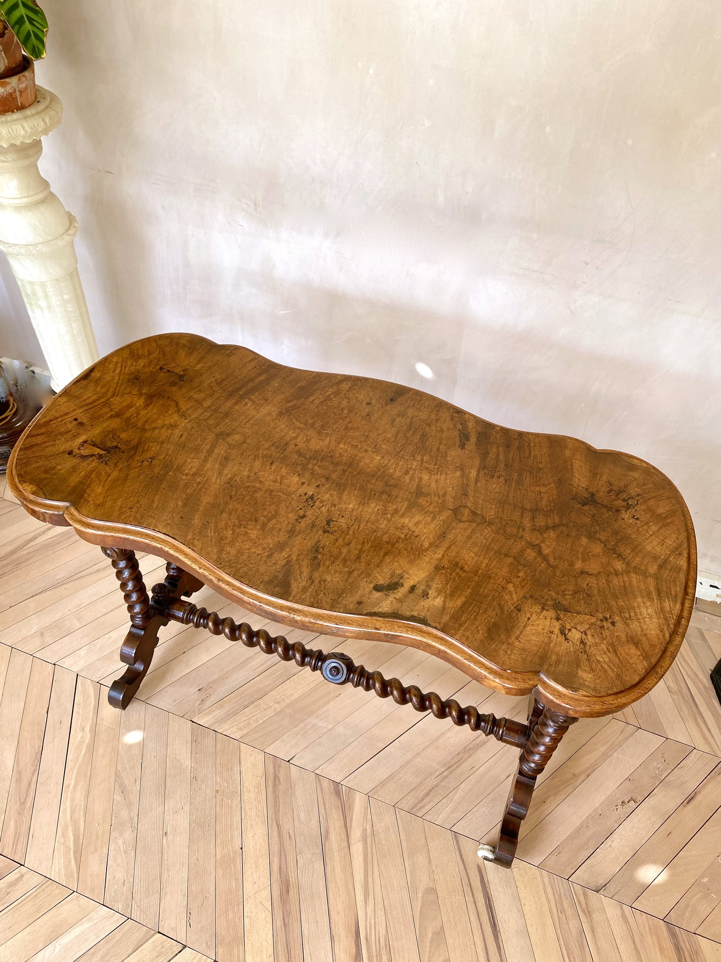 Walnut burr barley twist console table 5.jpeg