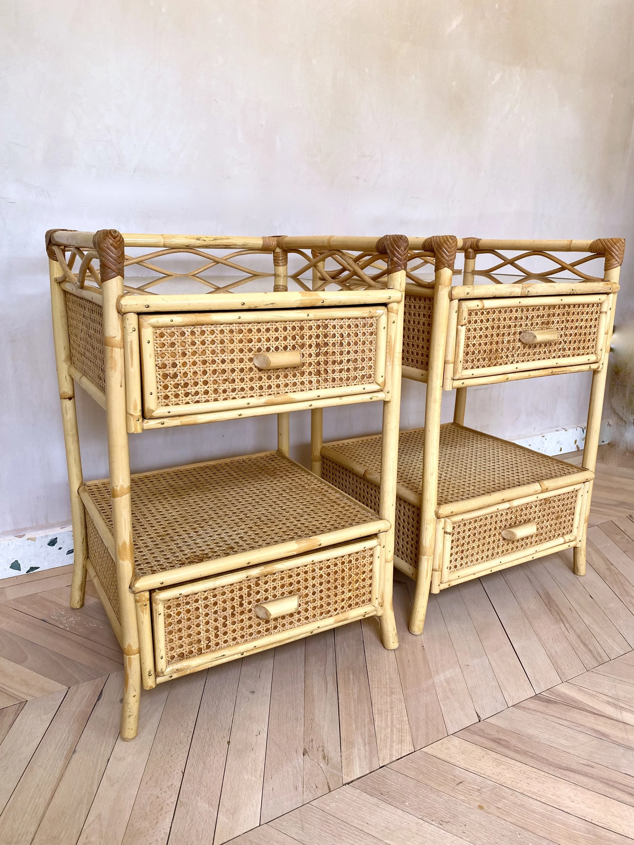 Annämh Living • Pair of Vintage Angraves Double Drawer Bedside Tables