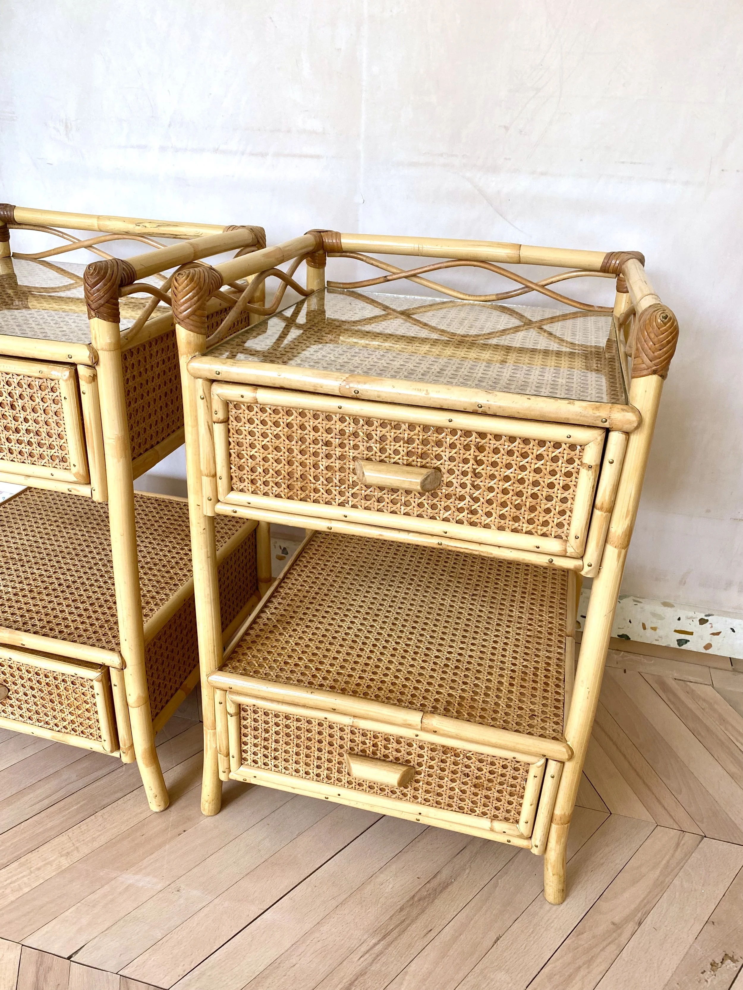 Annämh Living • Pair of Vintage Angraves Double Drawer Bedside Tables