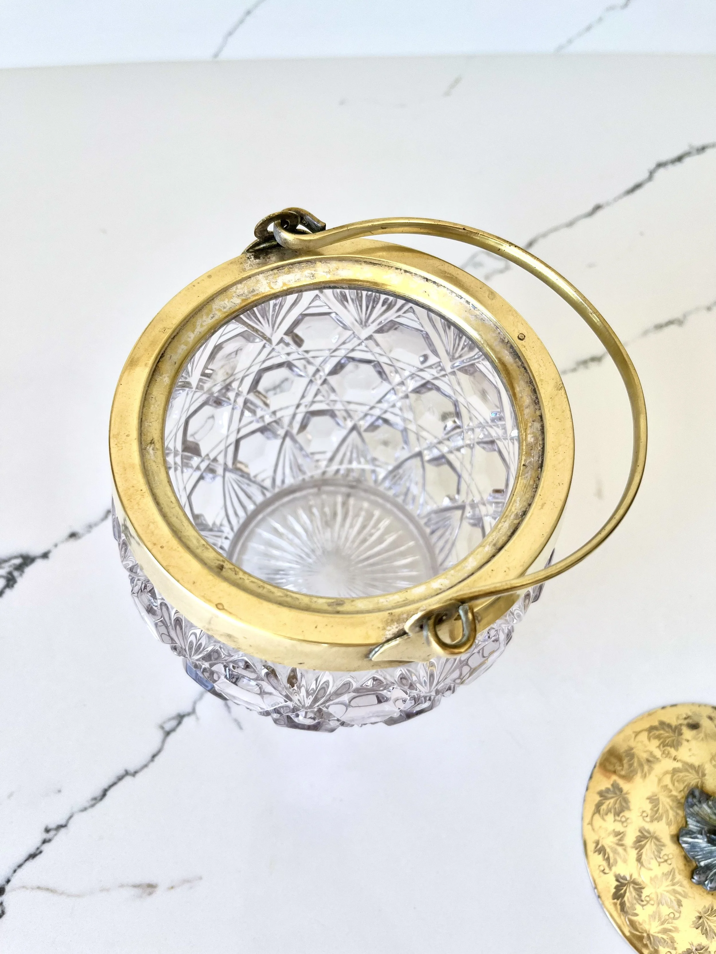 vintage cut crystal and brass ice bucket lid off.jpeg