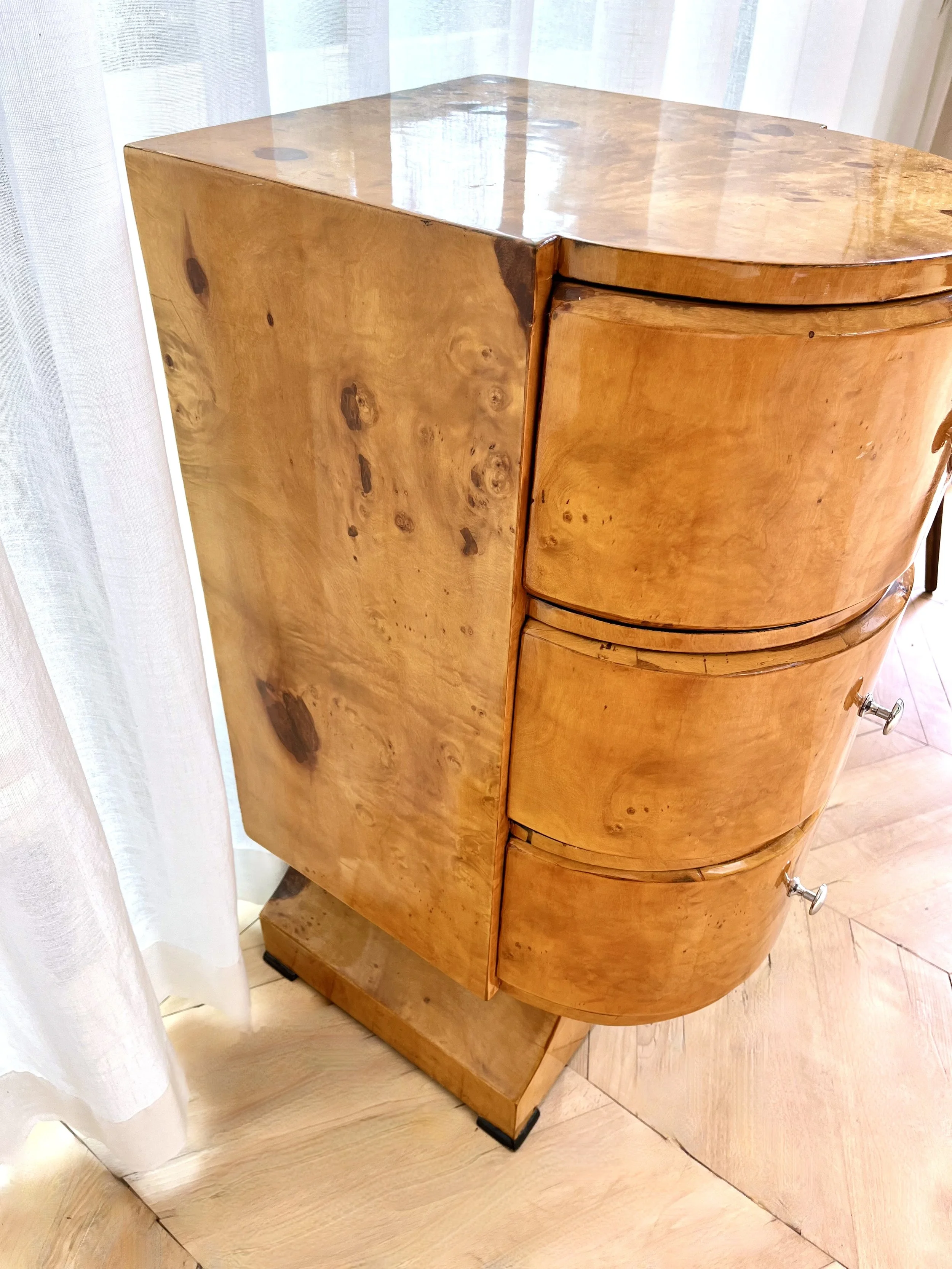 Birdseye maple art deco style three drawer curved cabinets 6.jpeg