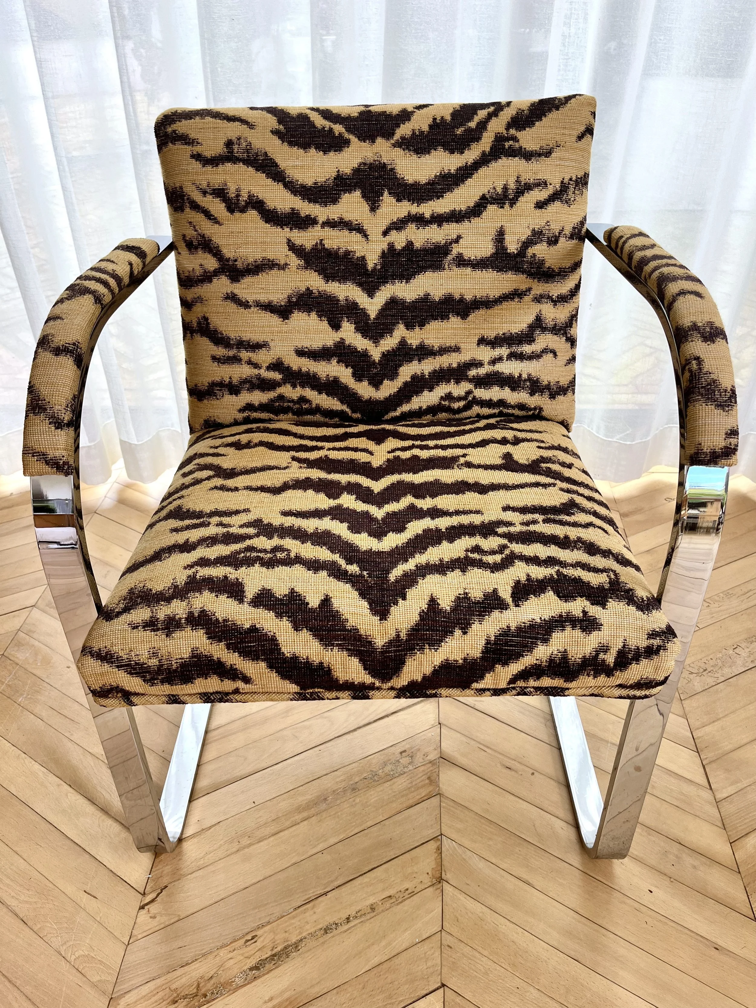 Tiger fabric upholstered chrome chair 7.jpeg