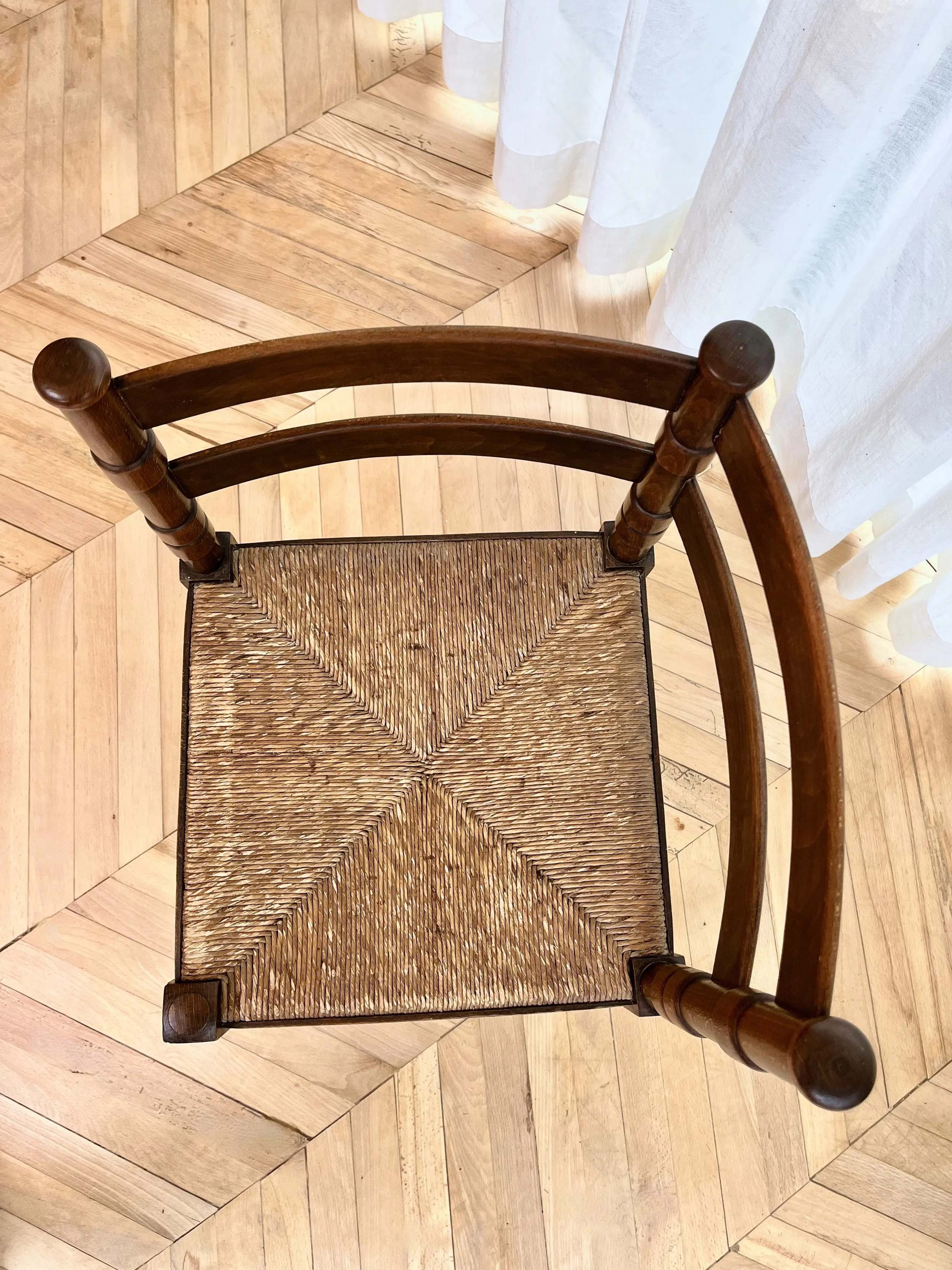 Vintage rush seat carved oak corner chair 2.jpeg