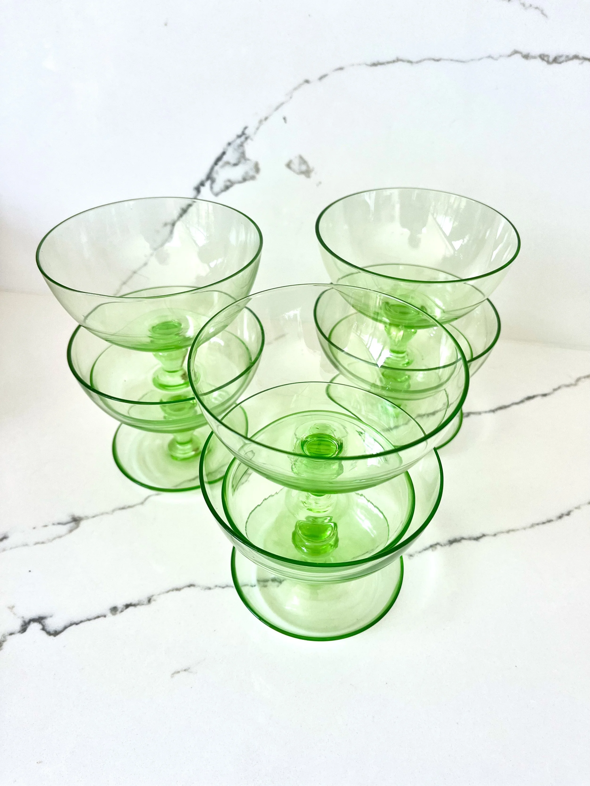 Set of Six Vintage Green Glass Dessert Dishes