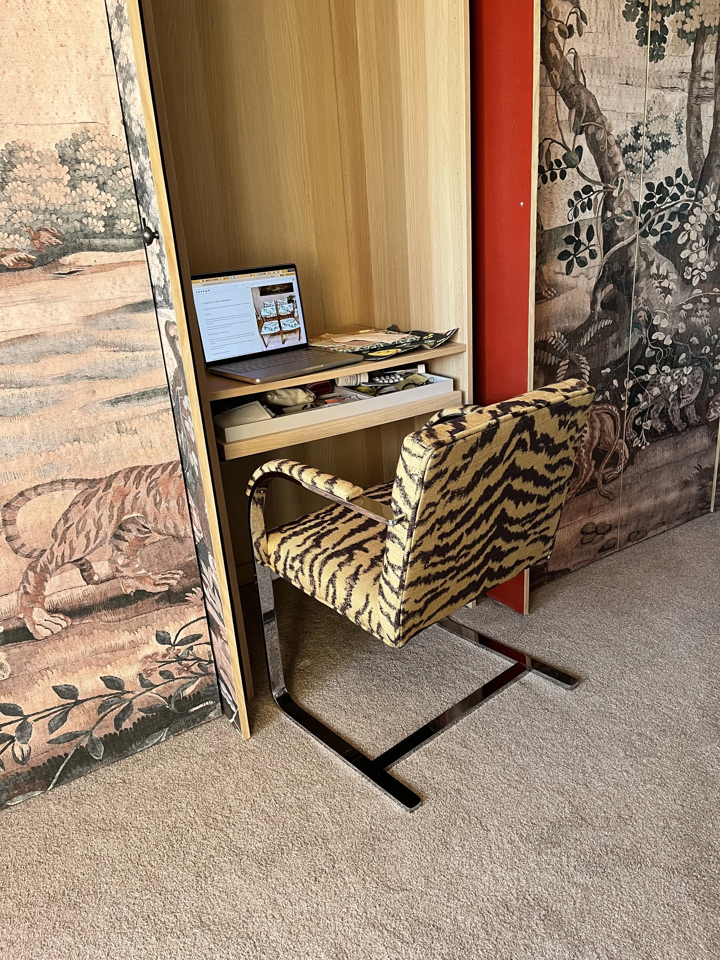 Tiger fabric upholstered chrome chair 2.jpeg