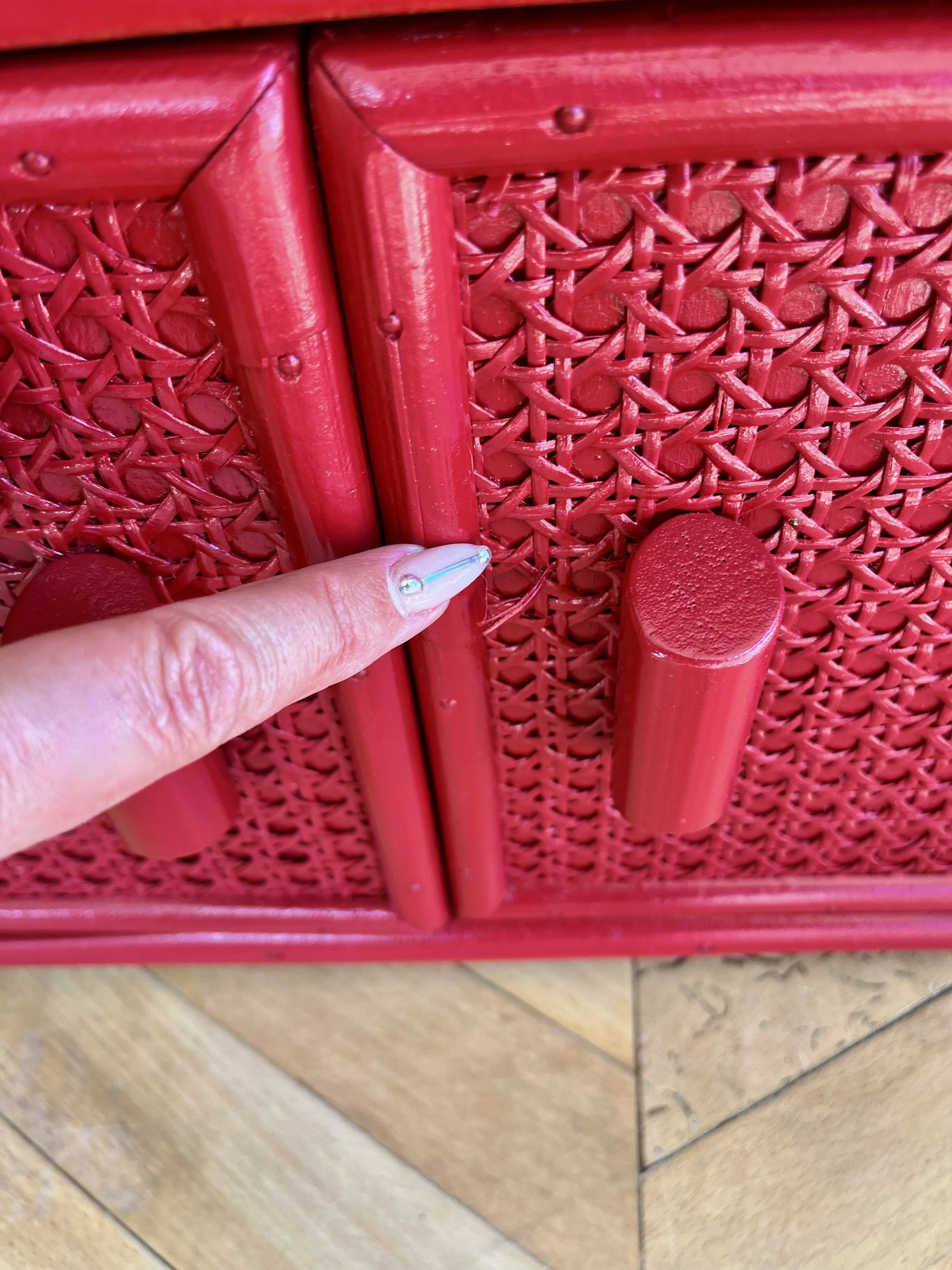 Pair of red lacquered bamboo and cane bedside cupboards 17.jpeg