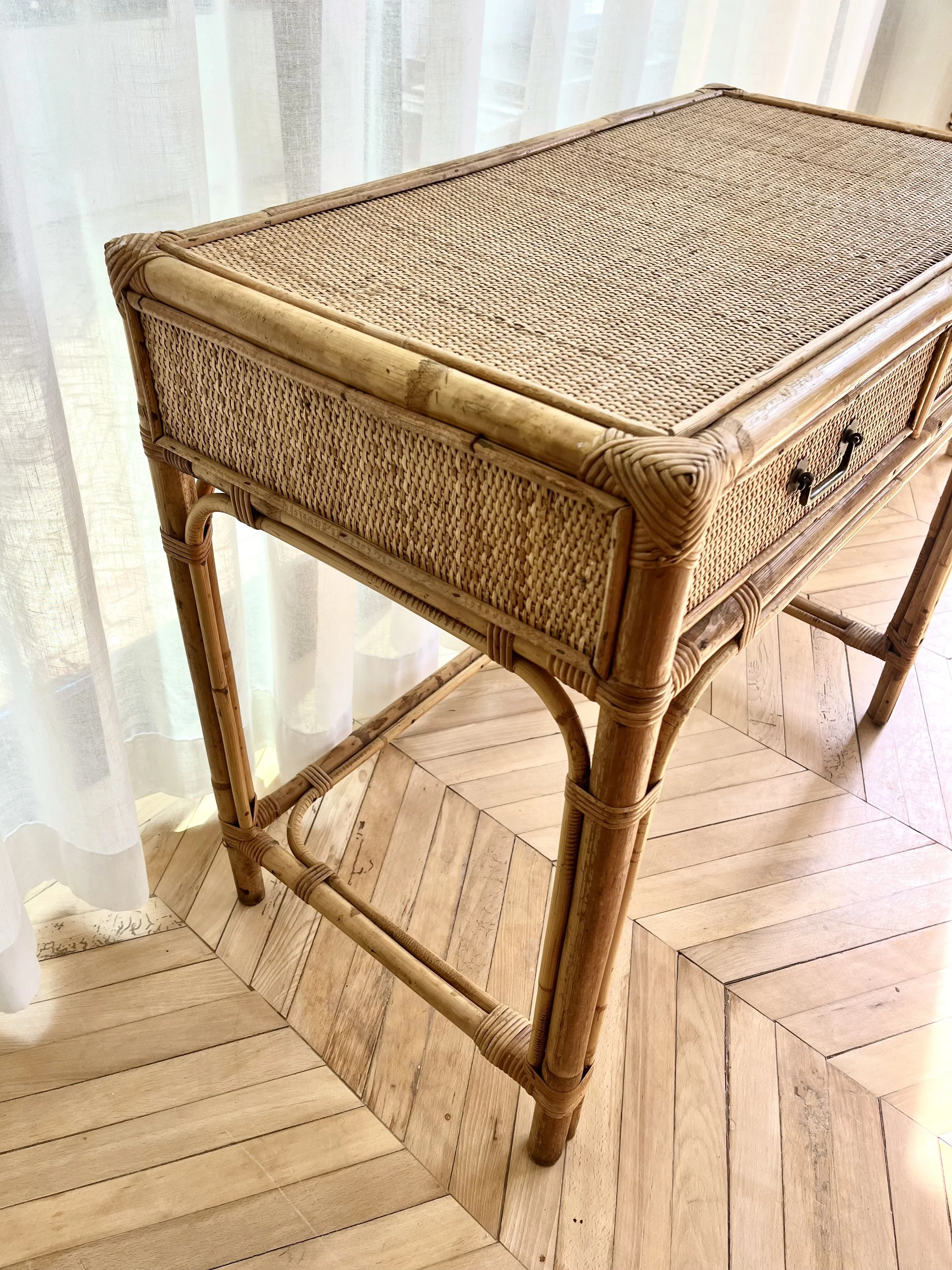 Vintage woven cane dressing table side 1.jpeg