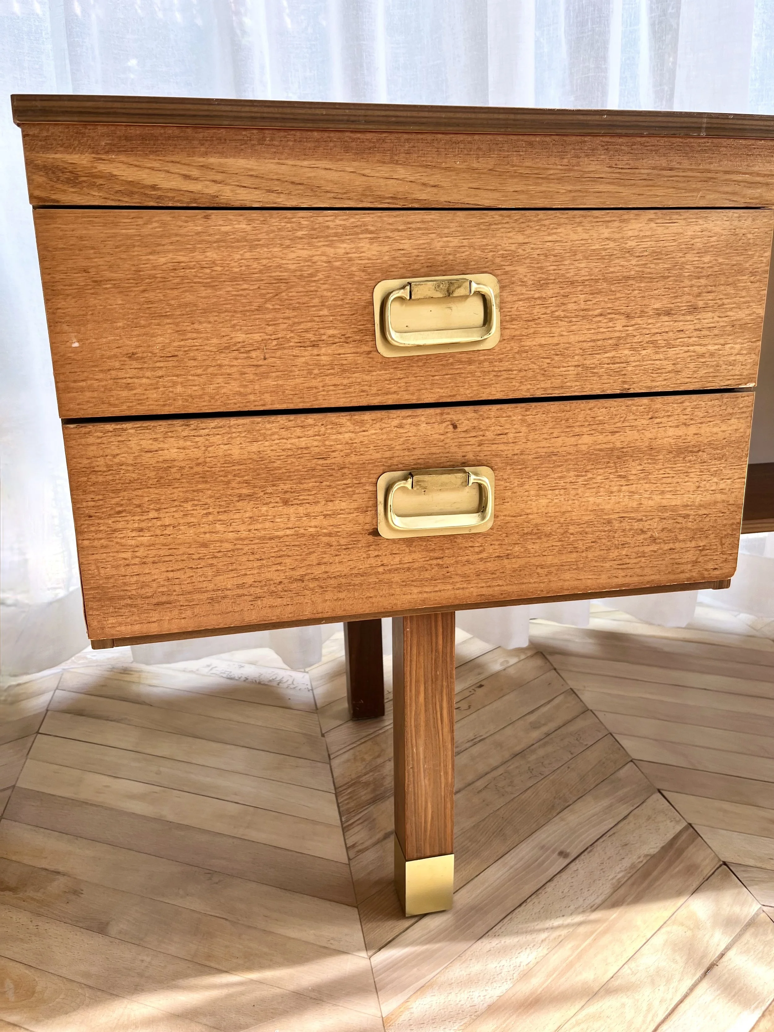 1960s teak veneer dressing table left front with brass feet .jpeg