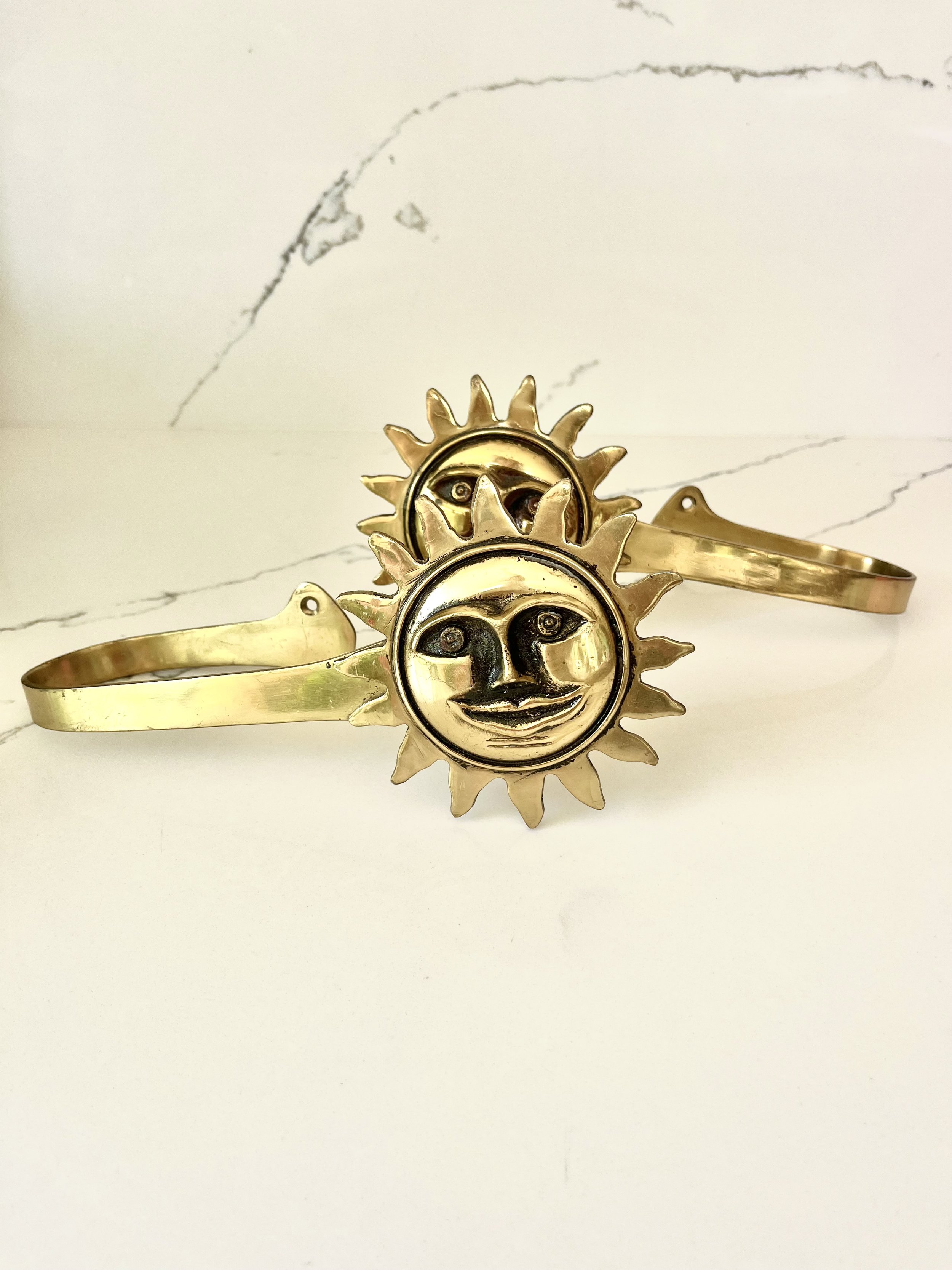 Pair of Brass Celestial Sun Face Curtain Tie Backs