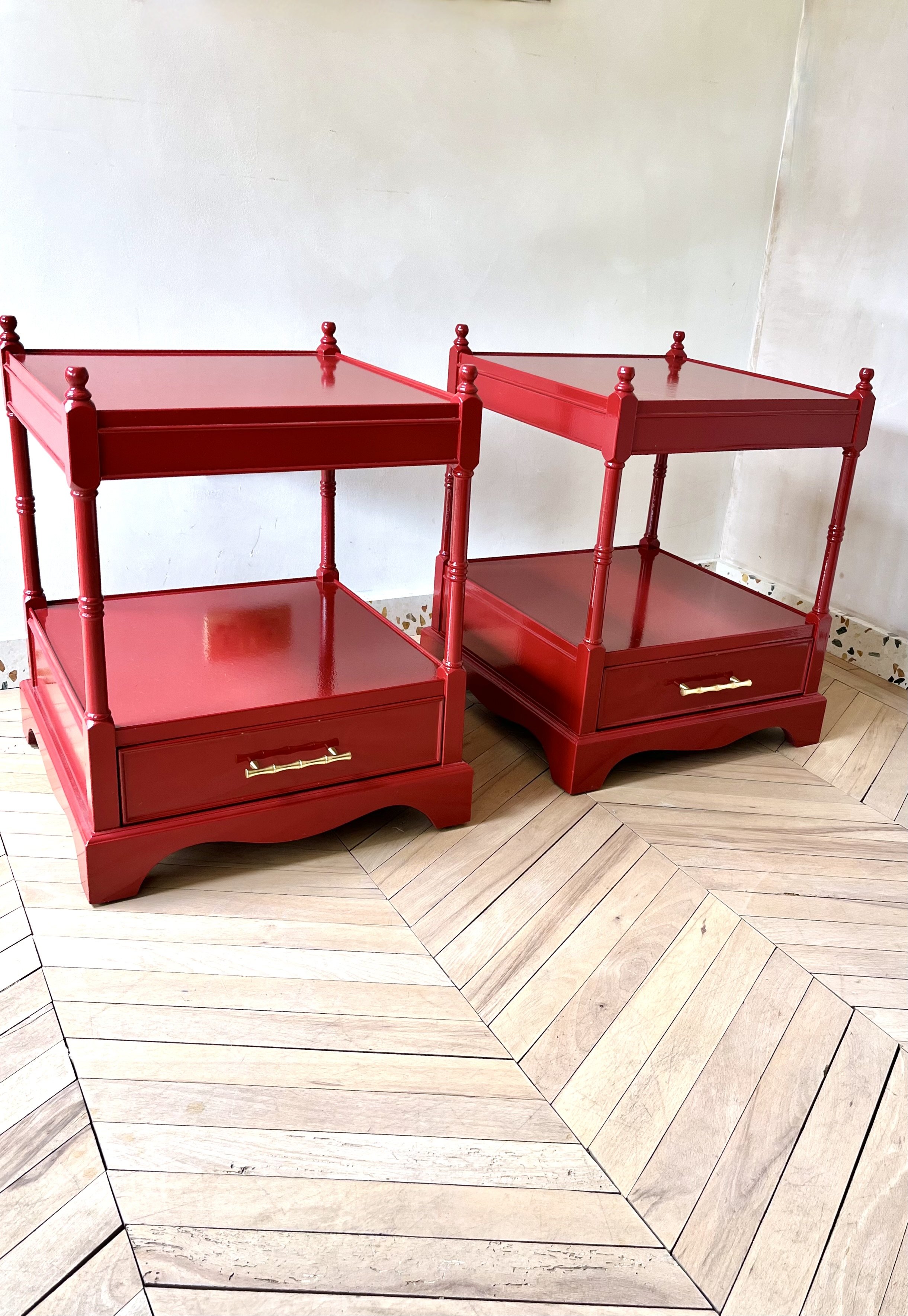 Pair of vintage red lacquered bedside tables 1.jpeg