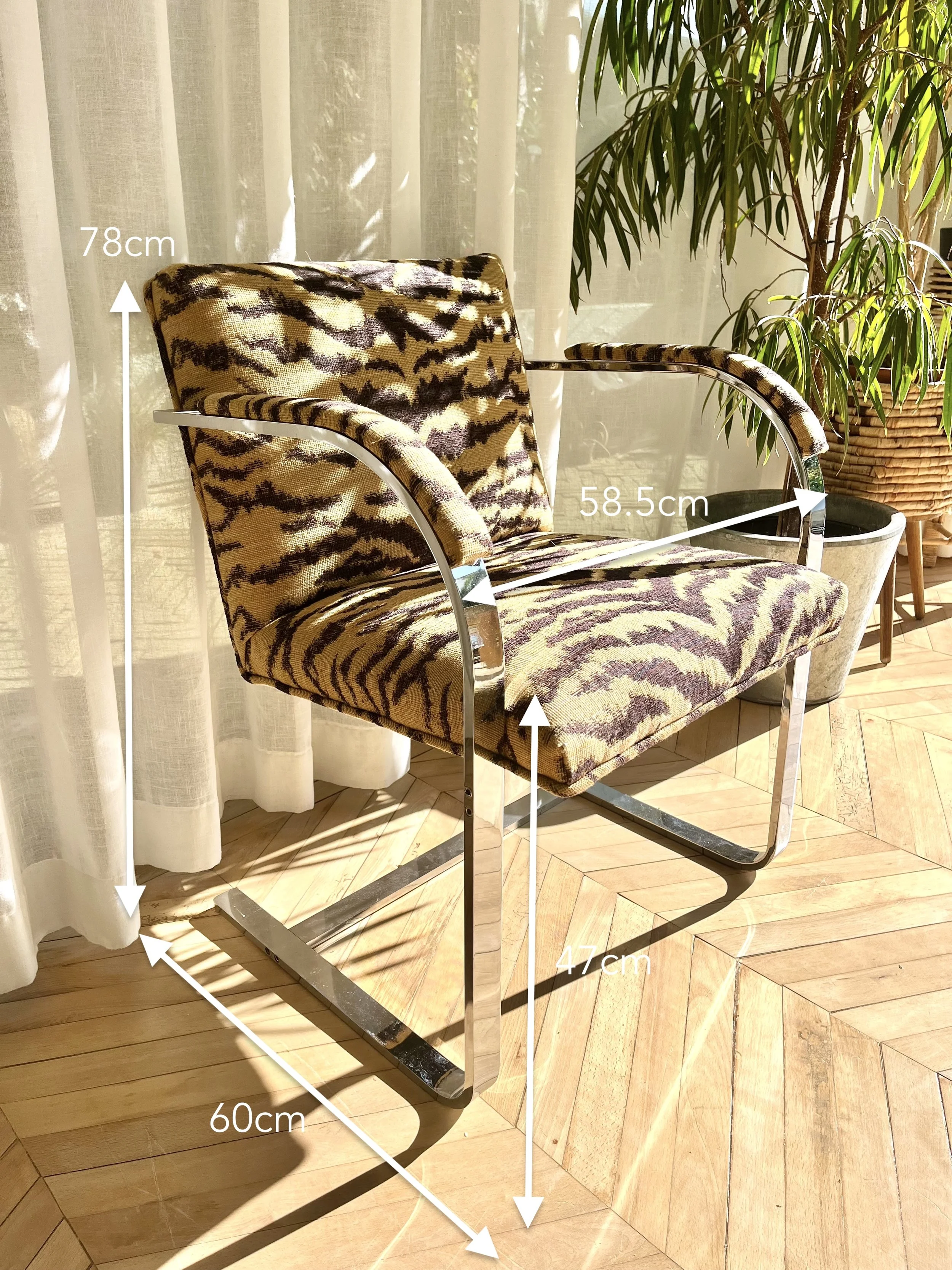 Tiger fabric upholstered chrome chair 5.jpeg