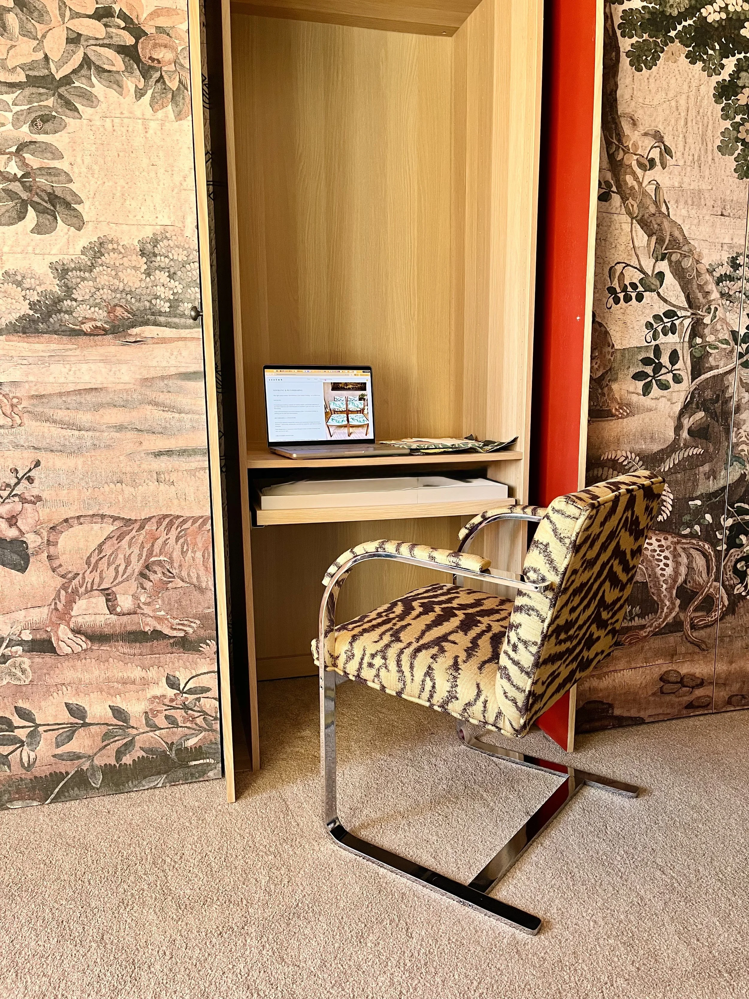 Tiger fabric upholstered chrome chair 1.jpeg