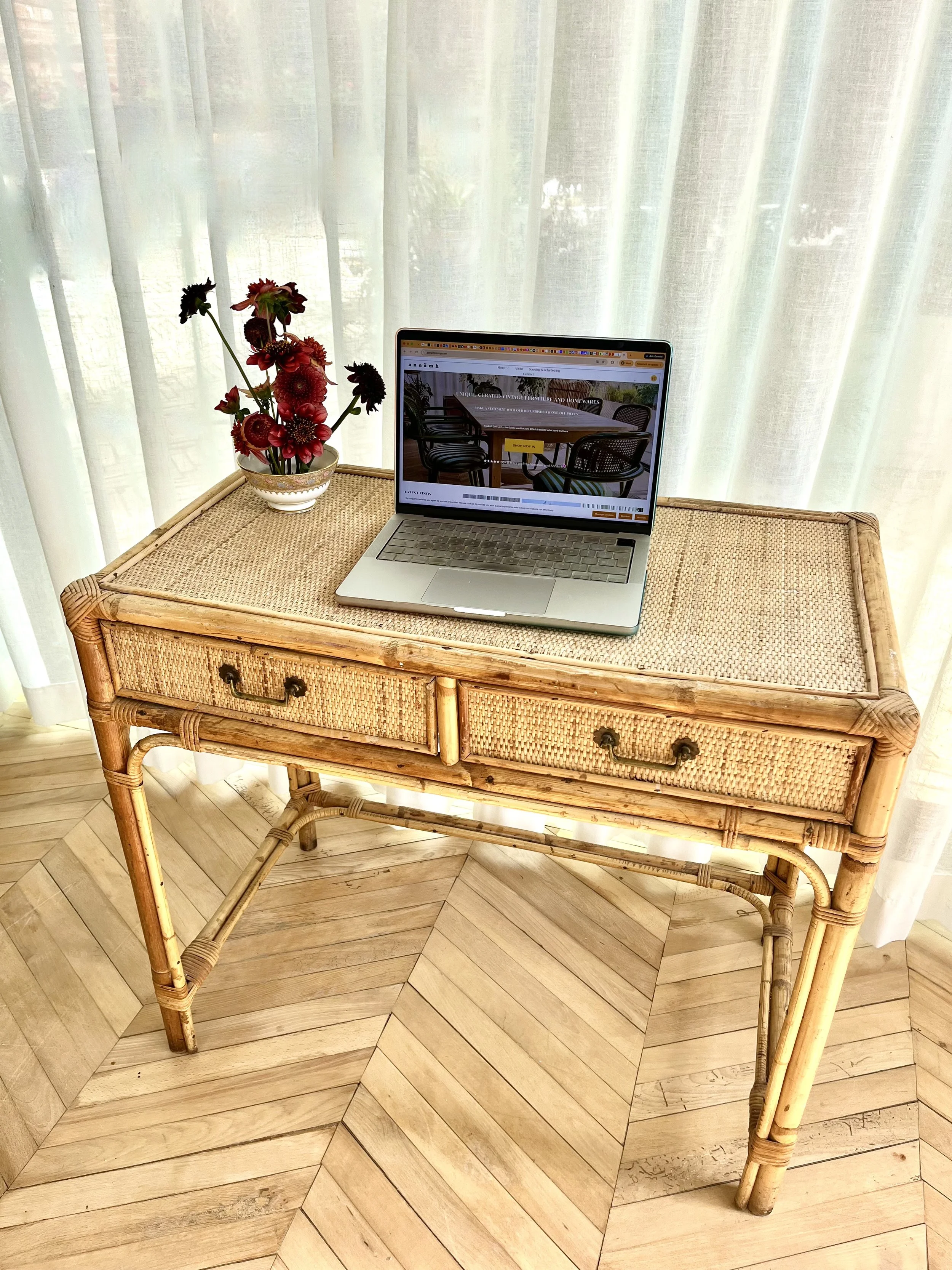 Vintage woven cane dressing table with laptop 2.jpeg