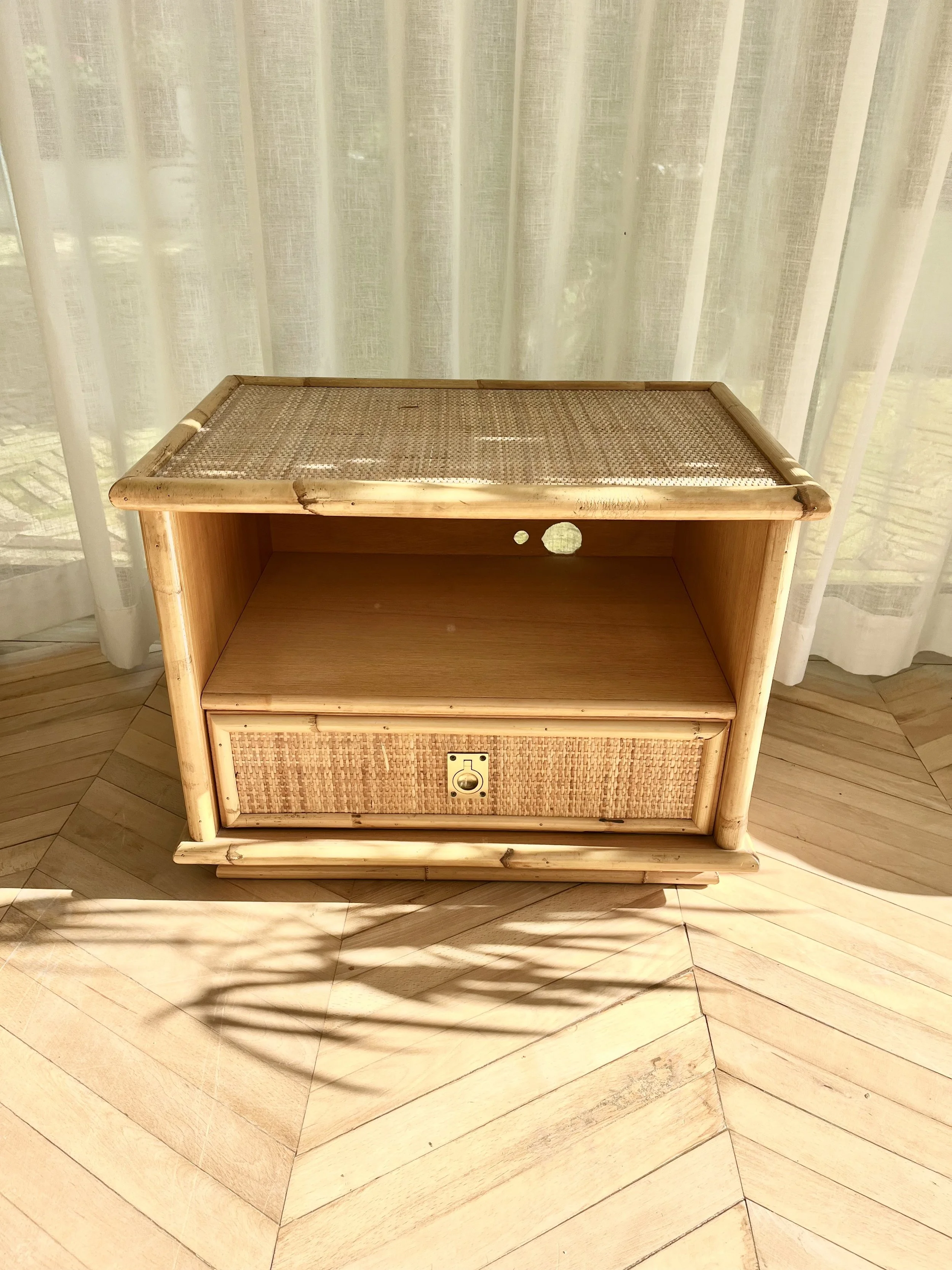 Vintage Dal Vera Bamboo Side Table With Drawer