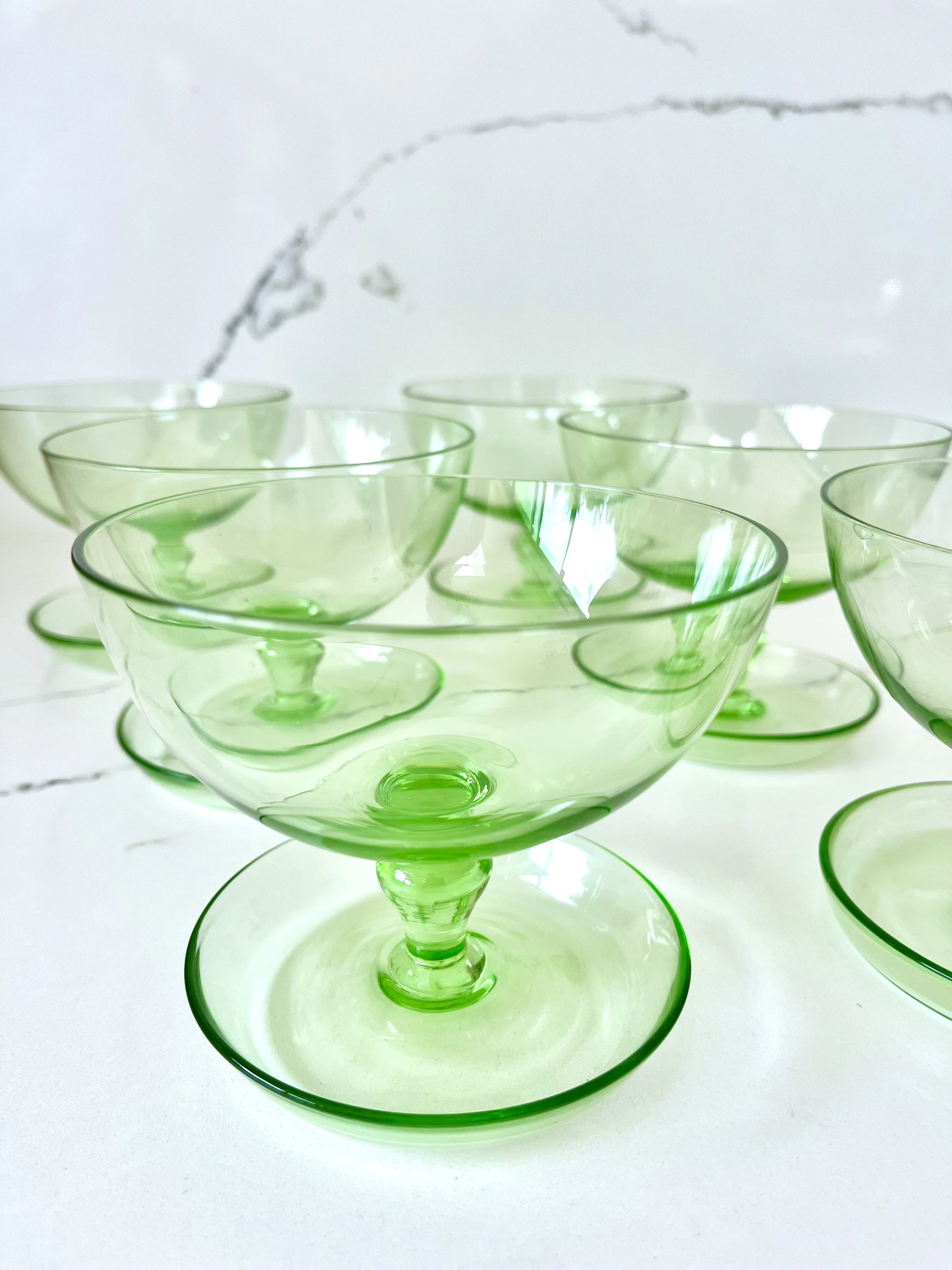 Set of six green glass dessert dishes 4.jpeg