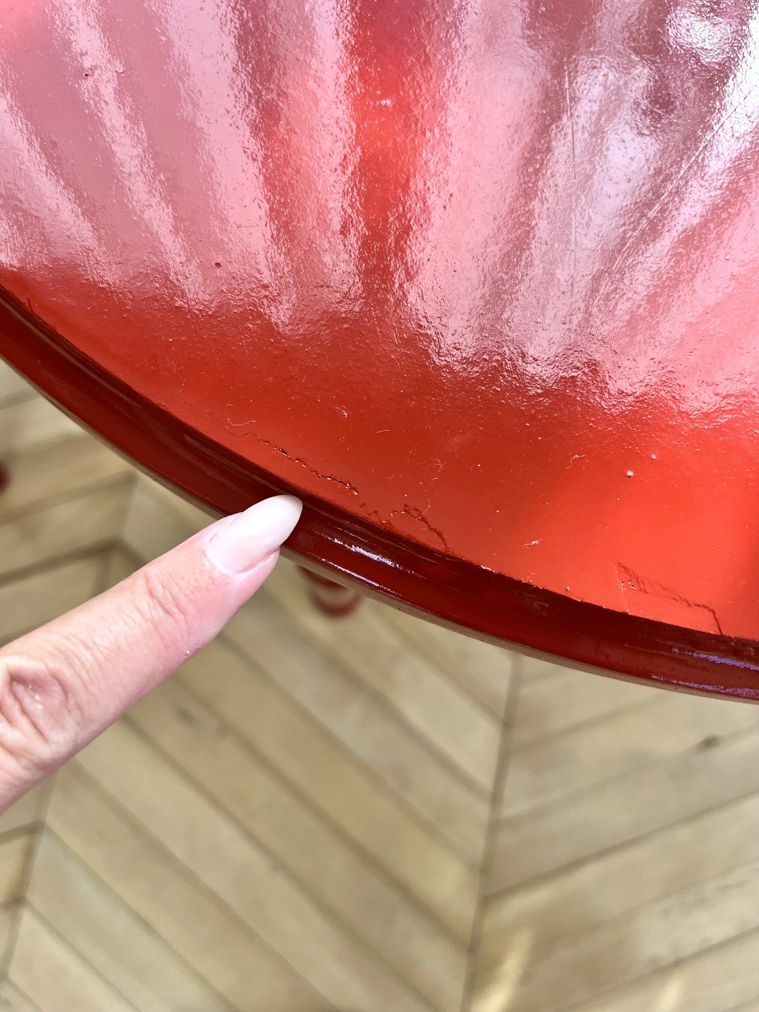 Pair of red chinoiserie style side tables imperfections 2.jpeg