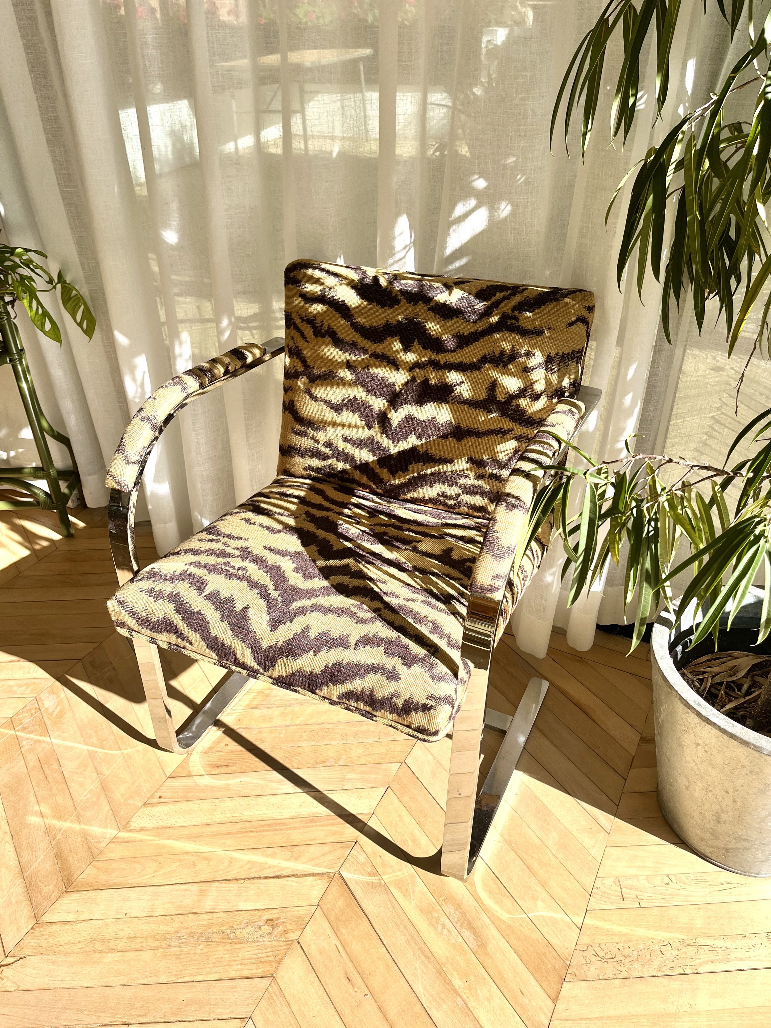 Tiger fabric upholstered chrome chair 3.jpeg