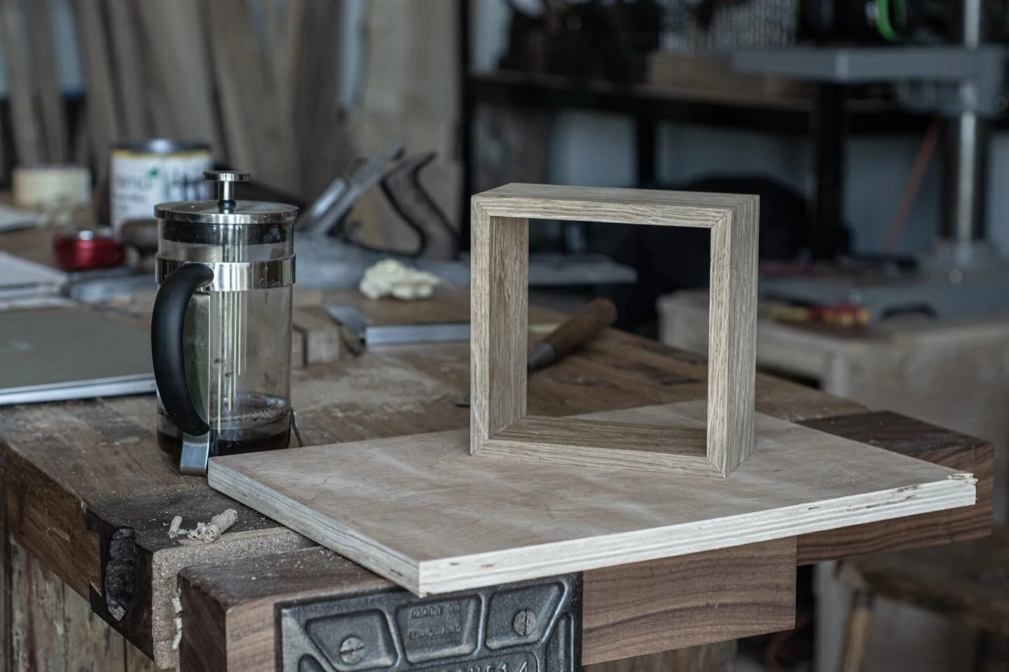 A mitred box to frame a thermostat instead of just cutting a hole. Made from oak off cuts from the shelve project. #woodworking #samuelchampionfurniture #finewoodworking #bookshelves #oak