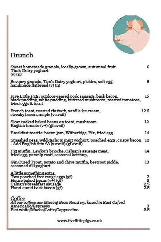 Five Little Pigs brunch menu