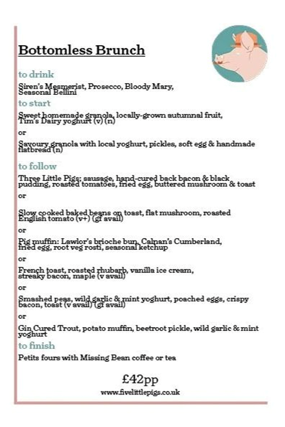 Five Little Pigs bottomless brunch menu
