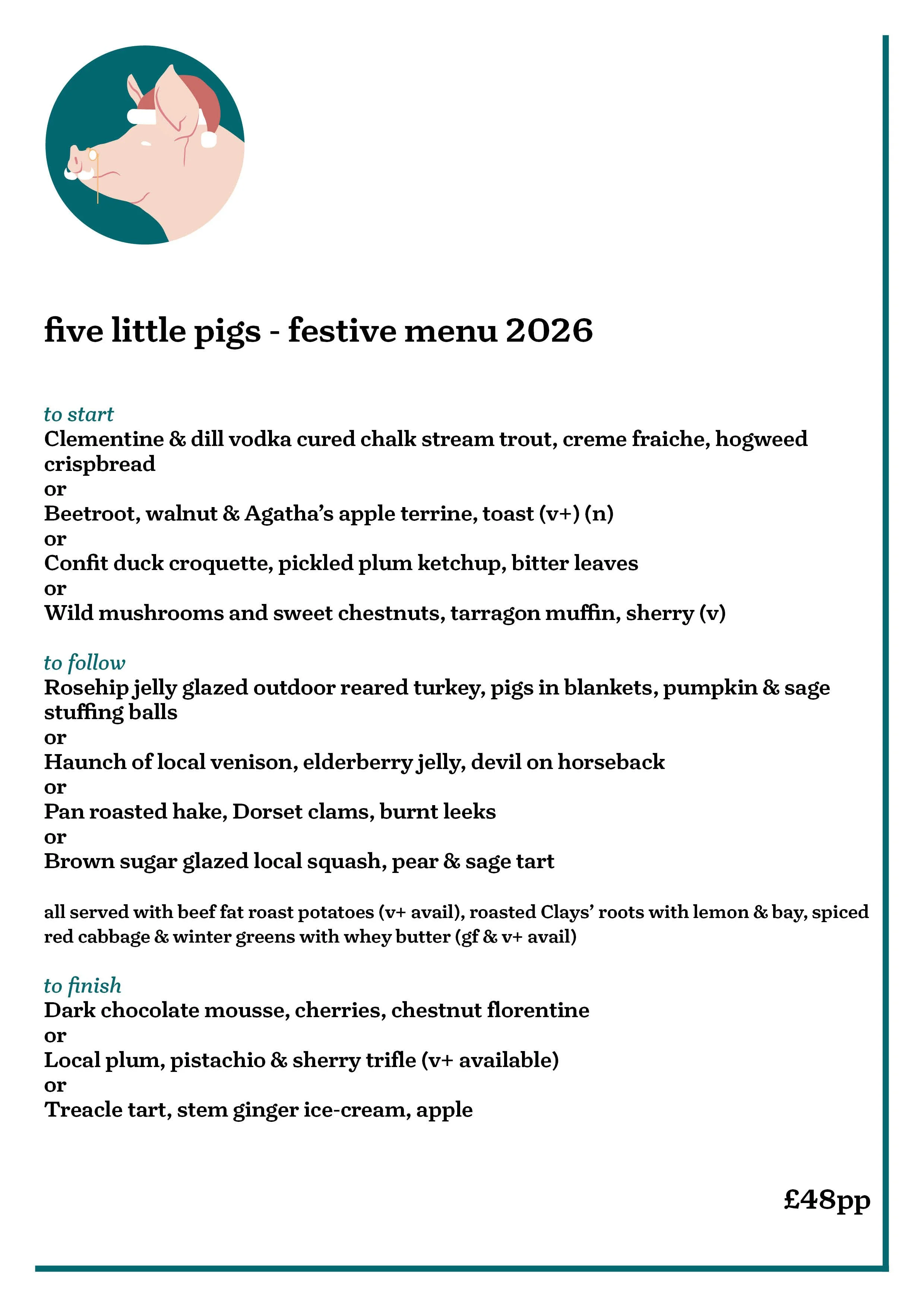 Christmas Menu Five Little Pigs South  Oxfordshire