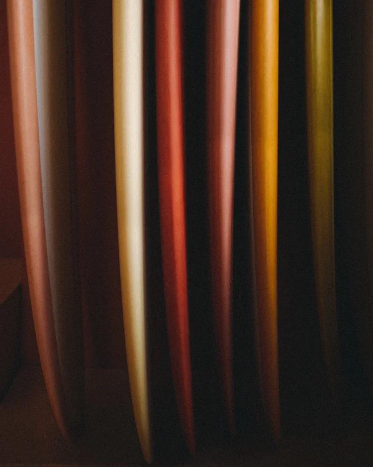 Une rangée de planches de bois de différentes couleurs