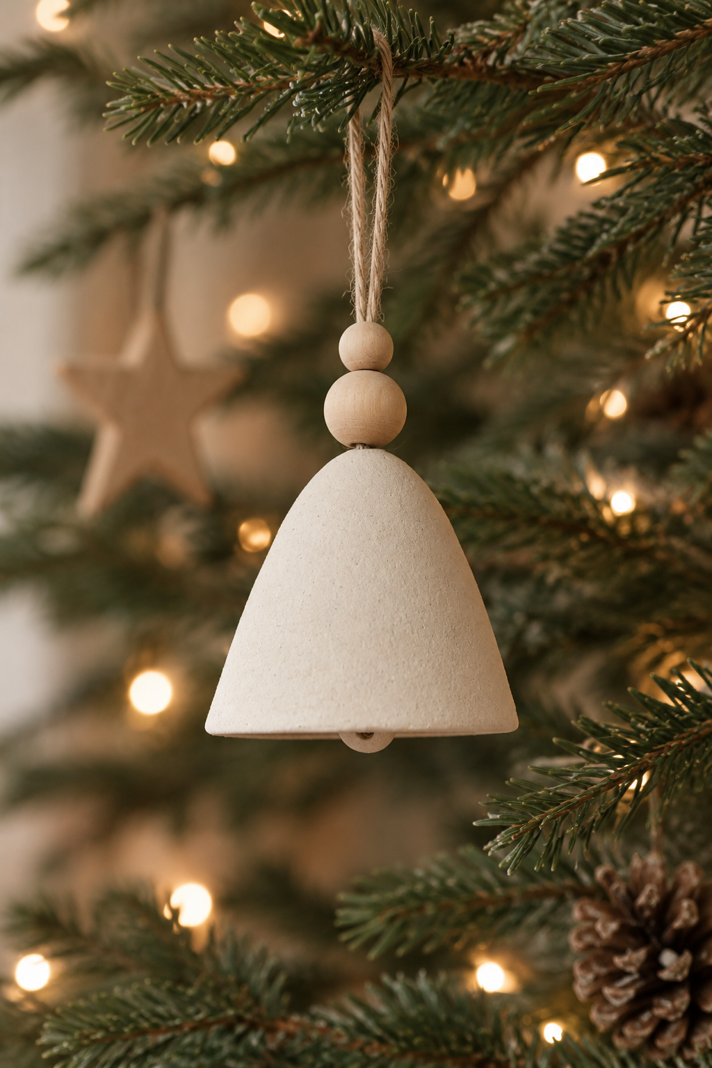 Handmade Ceramic Bell Ornament on a Christmas Tree.png